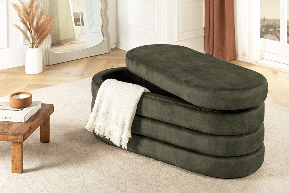 riess-ambiente Sitzbank VOGUE 115cm grün - Samt, mit Stauraum, fertig montiert, gepolstert (Einzelartikel, 1-St), stilvolle Polsterbank - ideal für glamouröse Schlafzimmer & Ankleiden