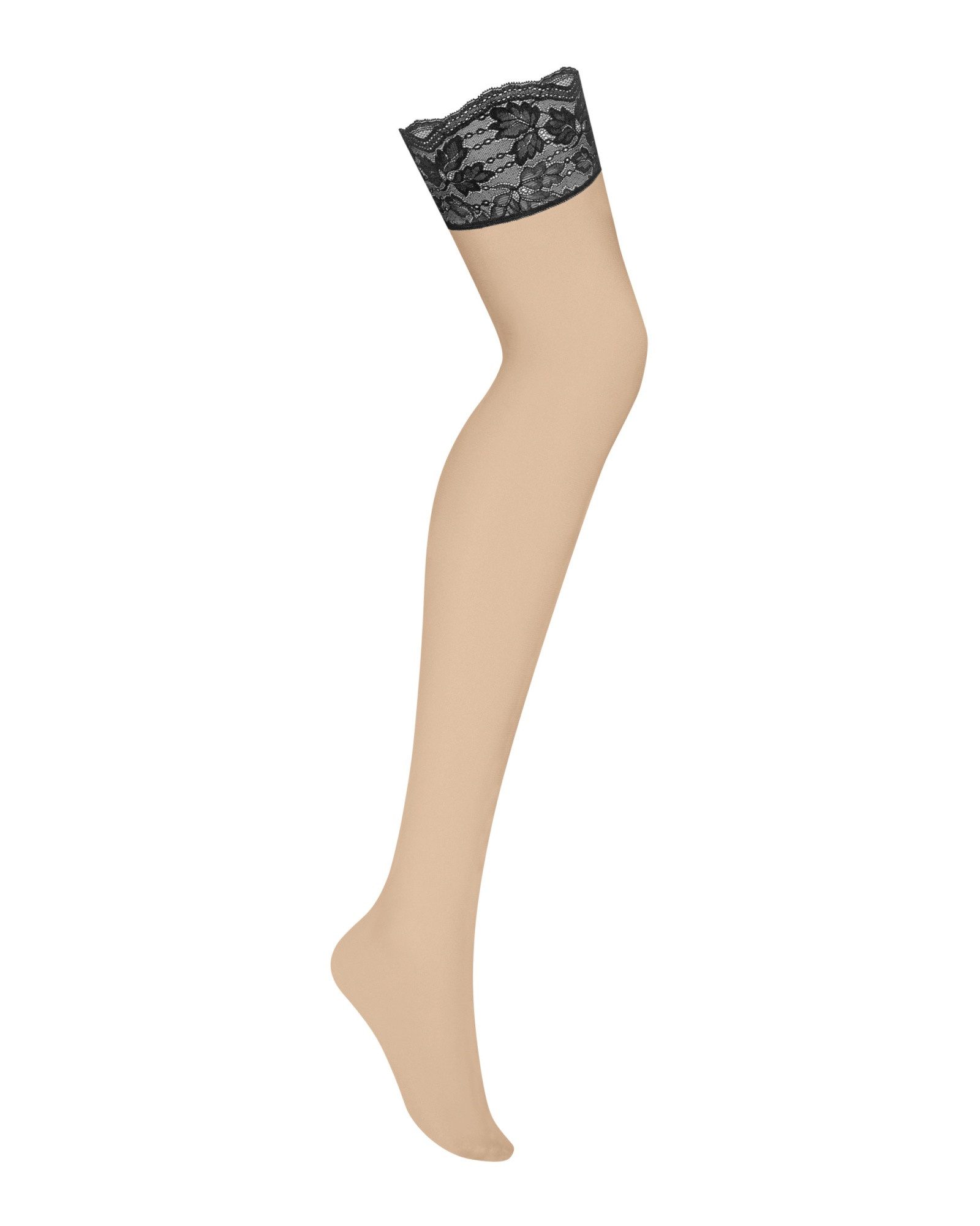 Obsessive Strapsstrümpfe Nutris Straps-Strümpfe mit Spitzen-Bund - beige, schwarz (1-Paar) Weich und seidig anschmiegsam