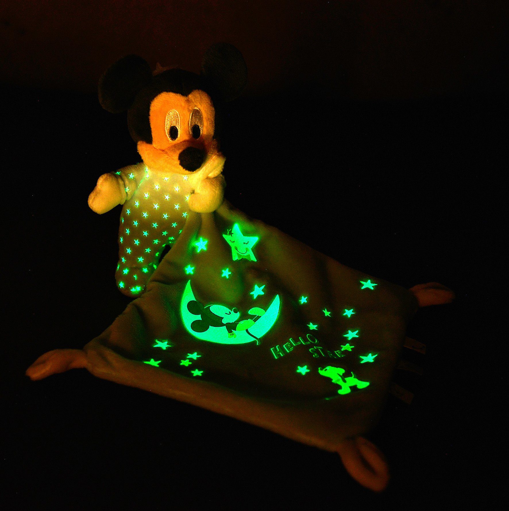 mit Elementen dark, Night, leuchtenden Schmusetuch the Glow Disney in SIMBA Starry Mickey