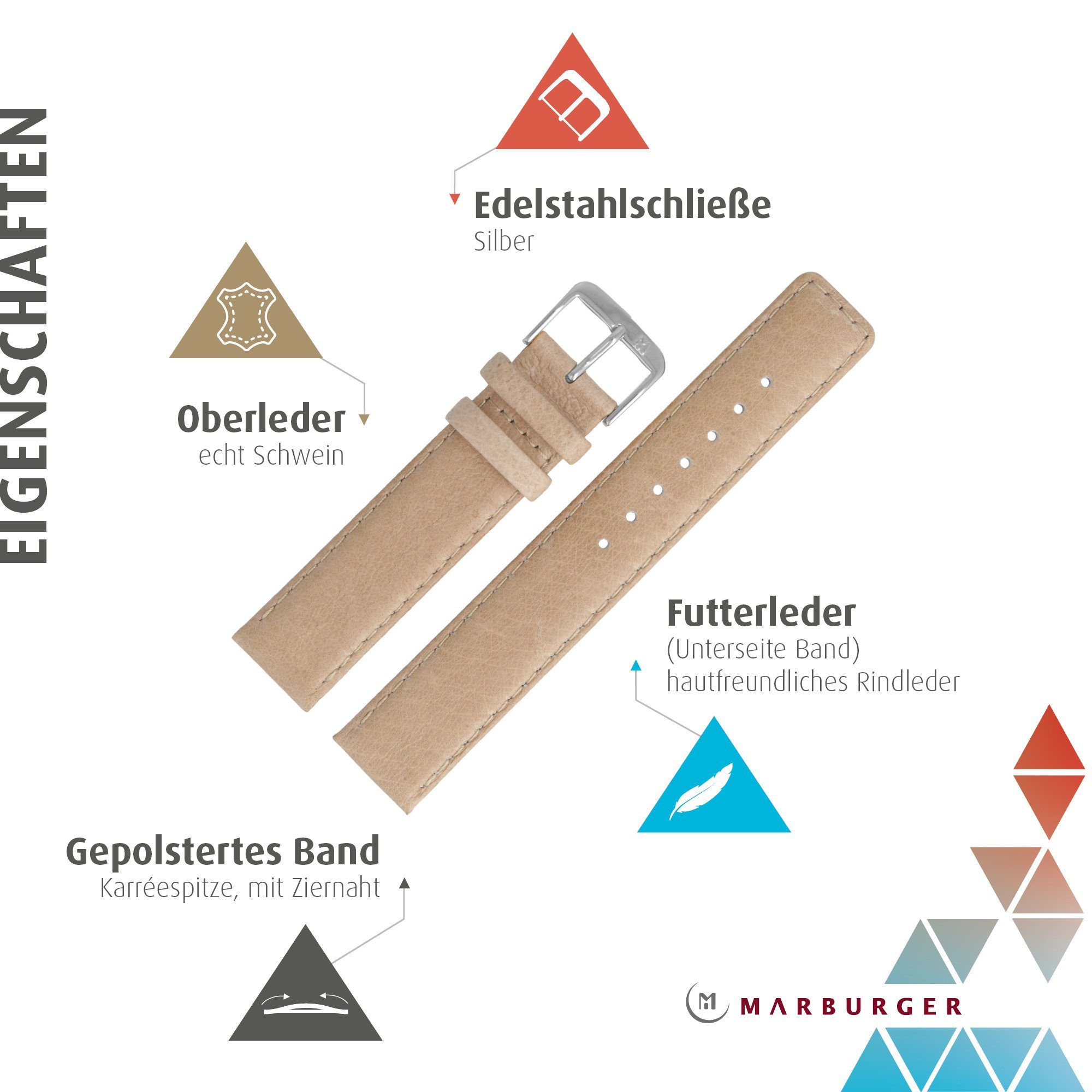 MARBURGER Uhrenarmband 20mm Leder Schwein Schweinsleder