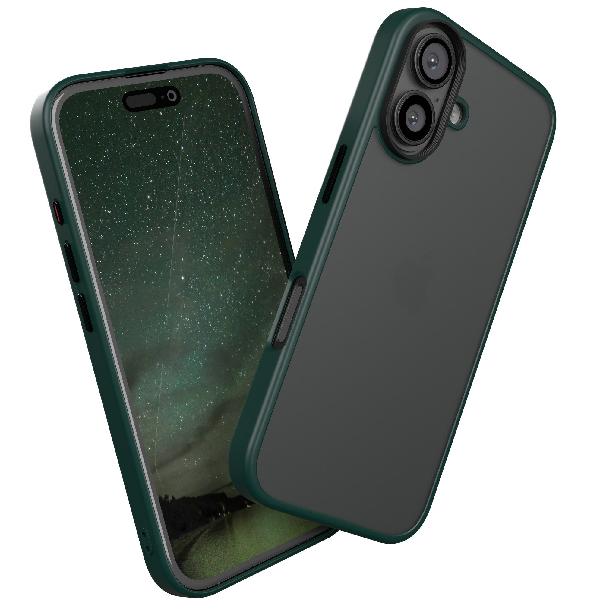 EAZY CASE Handyhülle Outdoor Case für Apple iPhone 16 6,1 Zoll, Slim Cover Durchsichtig Robust Back Cover stoßfest Grün / Nachtgrün