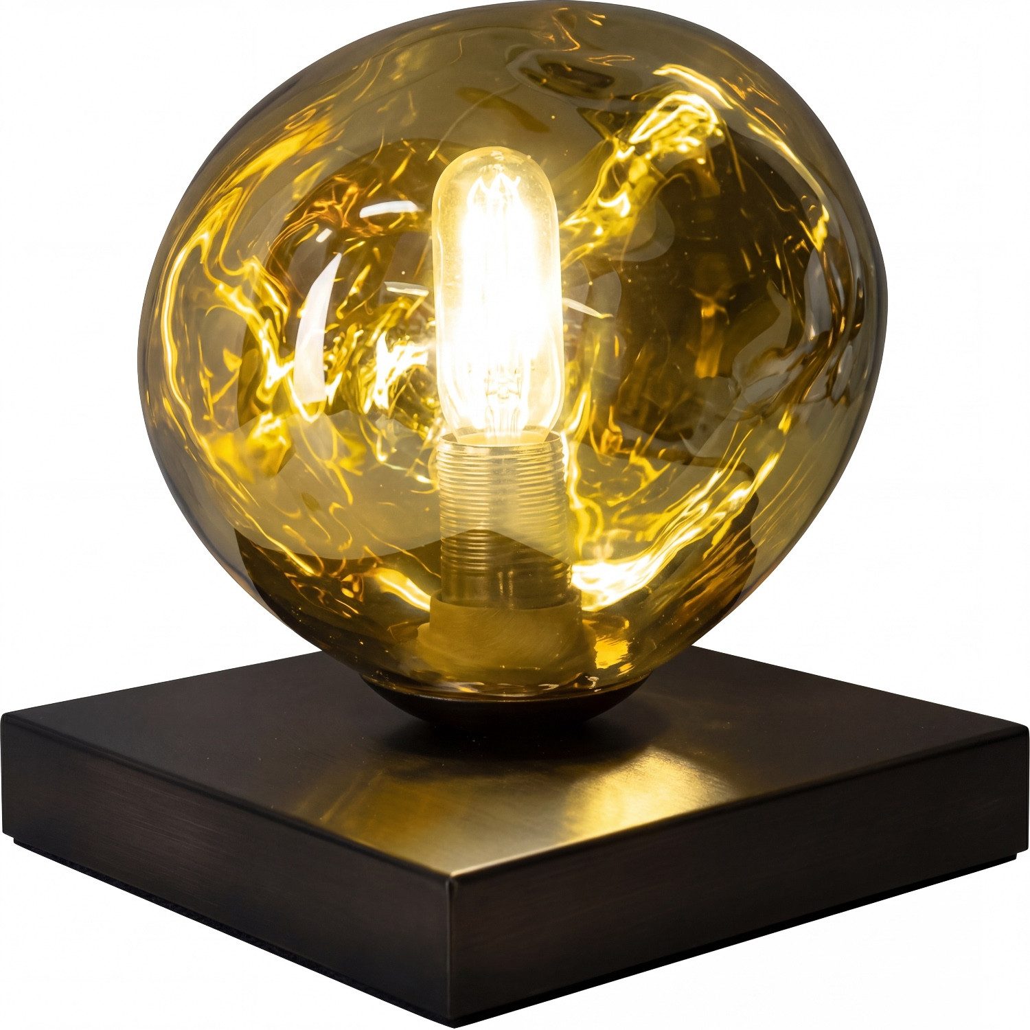 Licht-Erlebnisse Tischleuchte CLONLINA, ohne Leuchtmittel, Glas Gelb verspiegelt E14 17,5 cm Lava-Glas Nachttisch Schlafzimmer