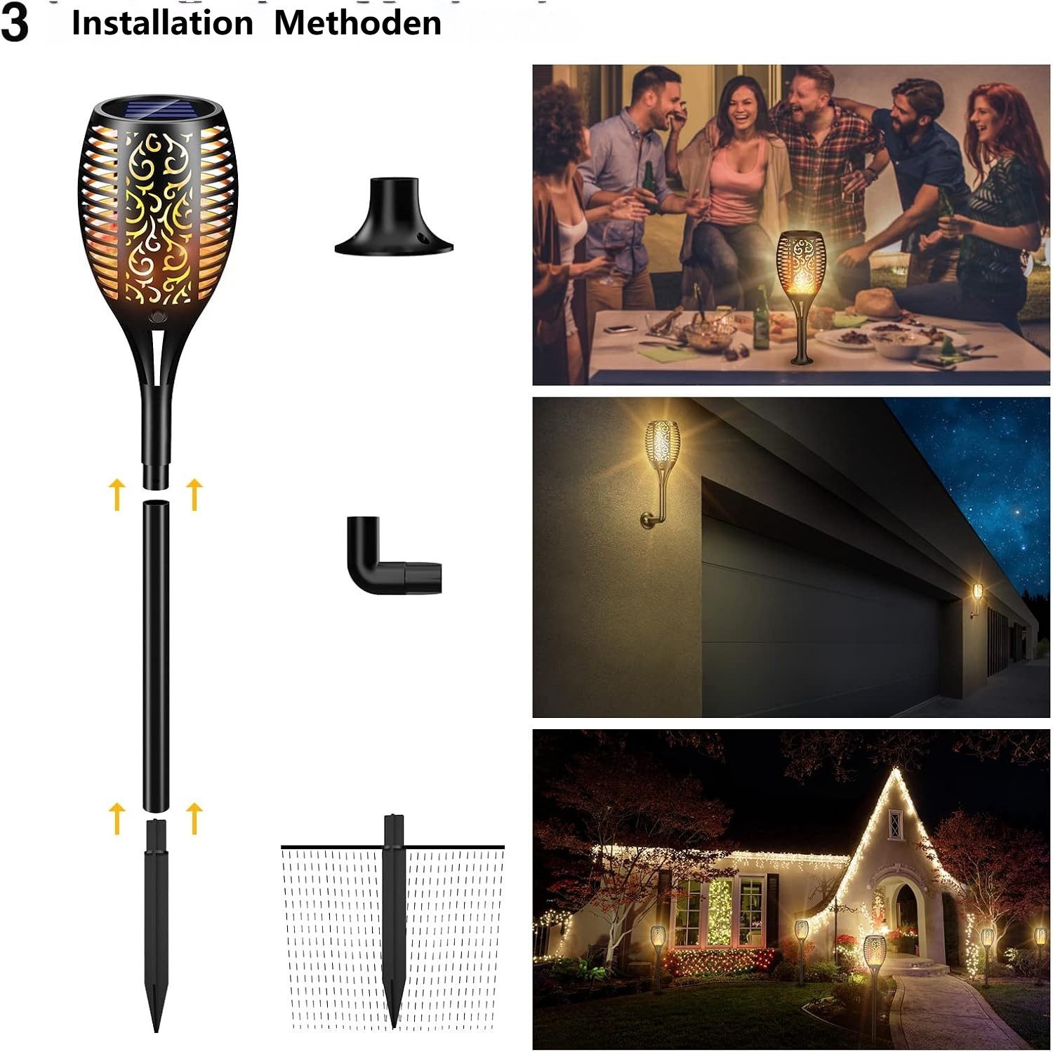 BlingBin LED Solarleuchte 4 Stück Solar-Gartenfackeln, günstig online kaufen