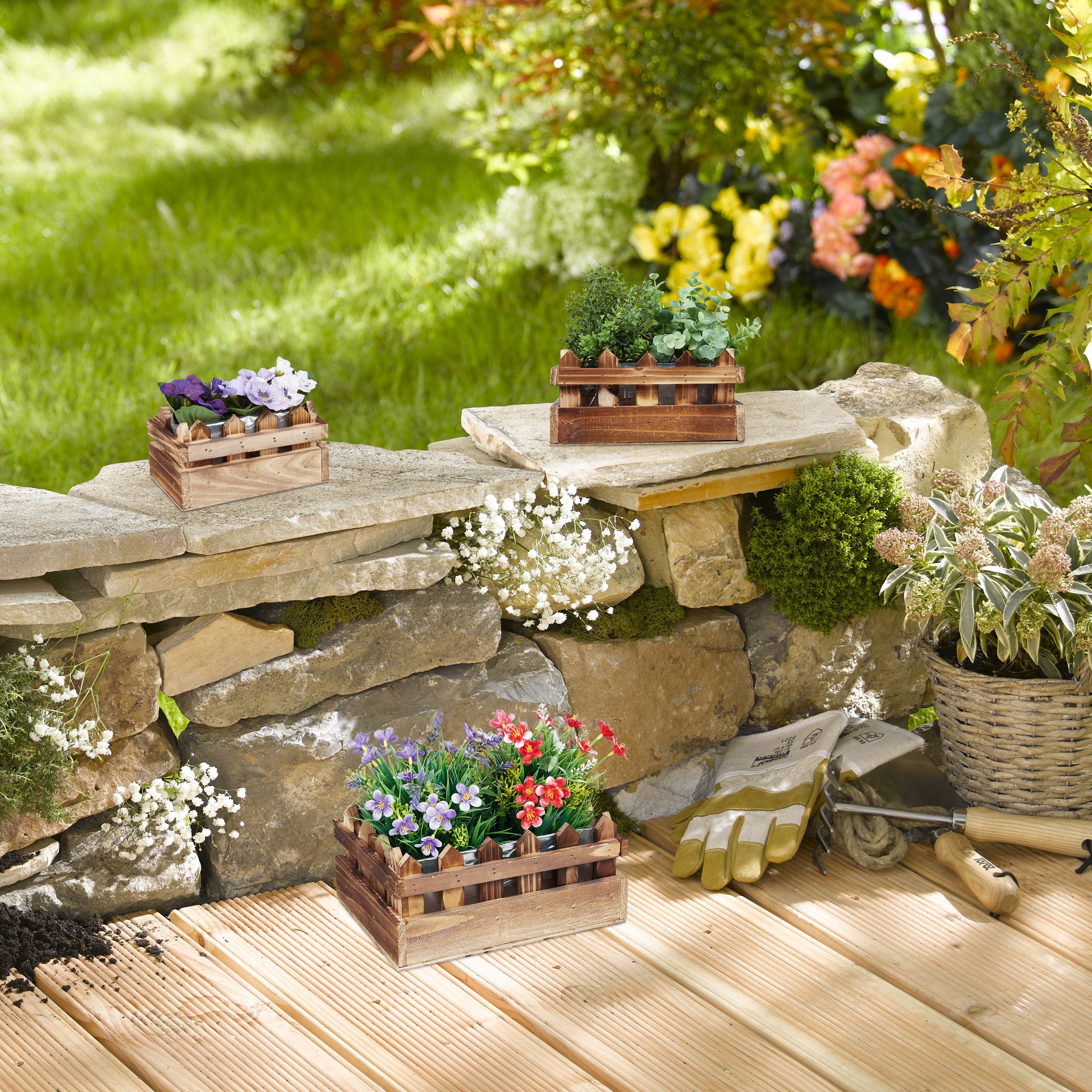 relaxdays Blumenkasten Holz Blumenkasten Zaunoptik 3er günstig online kaufen