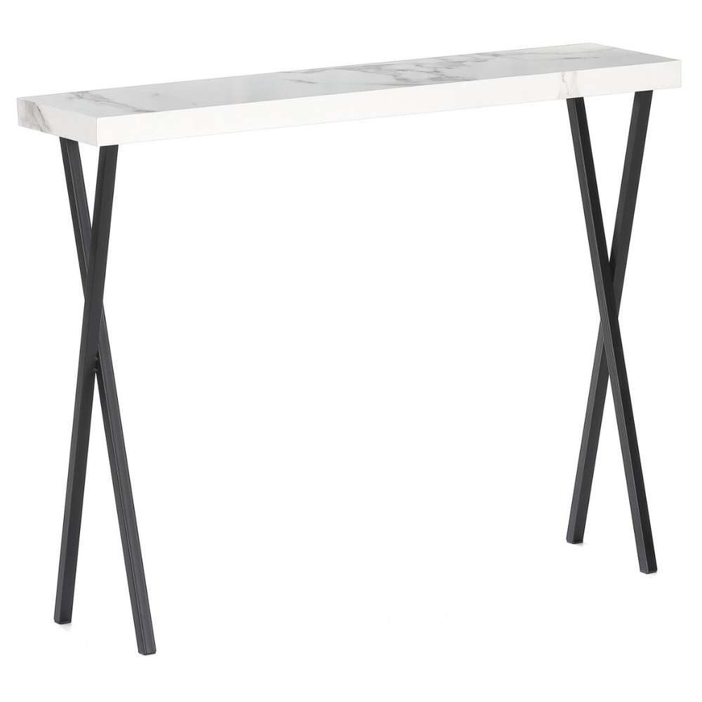 LebensWohnArt Konsolentisch Moderner Konsolentisch TURIN 100cm weiss Marmor-Optik Metallgestell