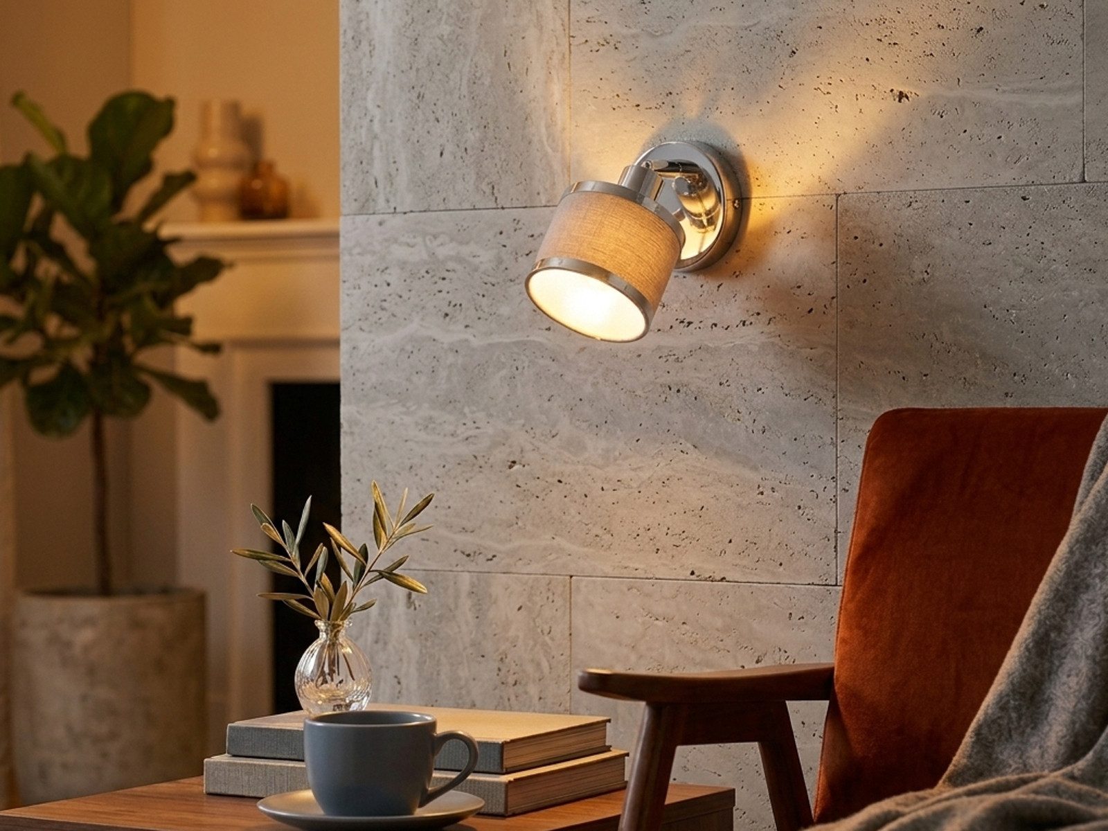TRIO Leuchten LED Wandstrahler, Dimmfunktion, LED wechselbar, warmweiß, innen, Wandlampe mit Stoff Lampenschirm Grau, Treppenhaus Jugendzimmer