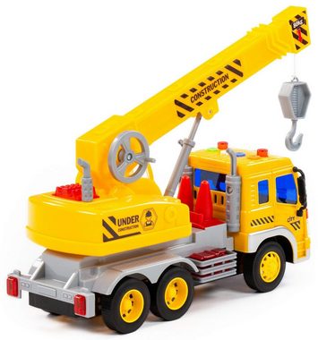 Polesie Spielzeug-Kran Kranwagen LKW CITY gelb Schwungrad Licht Sound