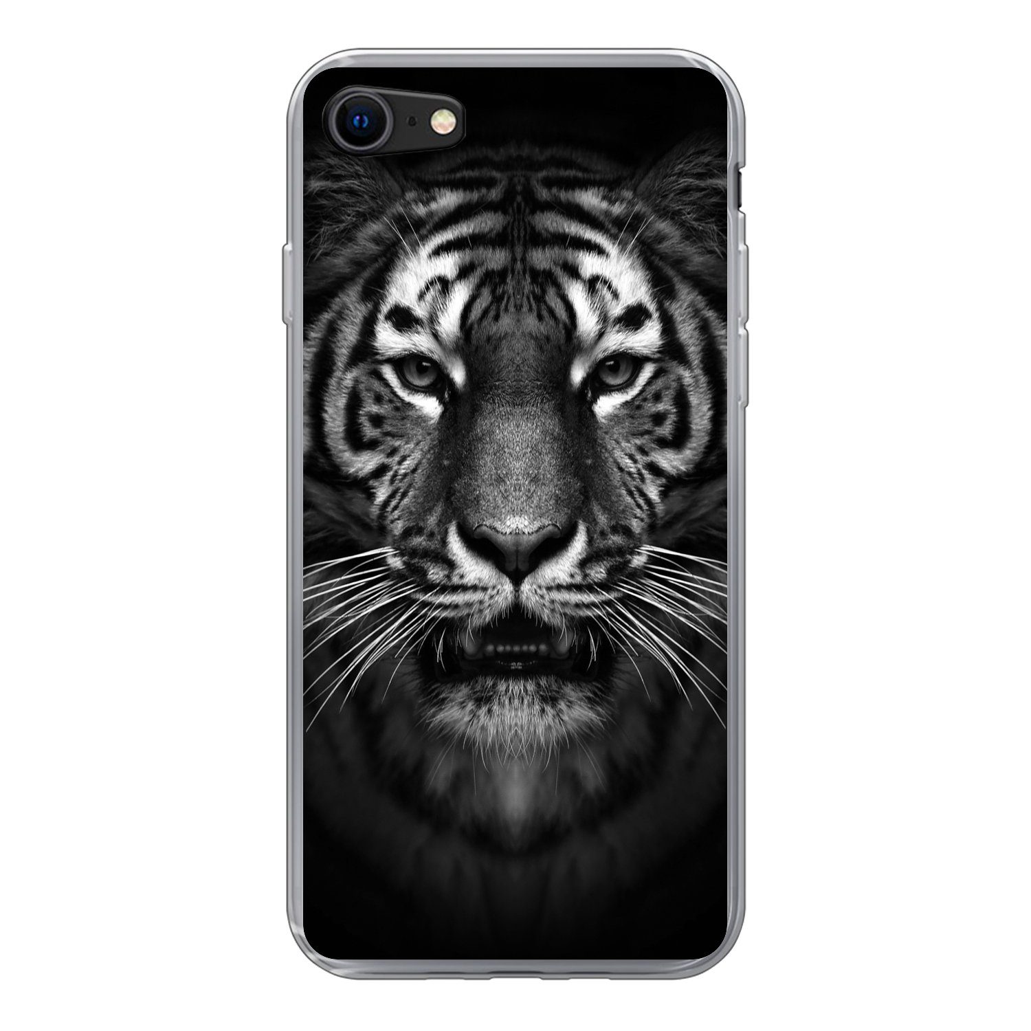 MuchoWow Handyhülle für Apple iPhone 7 Tiger - Tiere - Schwarz - Weiß - Porträt - Wild, Smartphone-Bumper, Print, Handy Schutzhülle Dünn