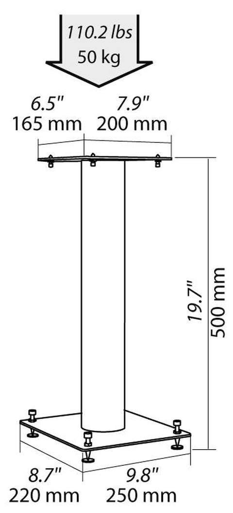 norstone Lautsprecherständer NorStone Lautsprecherständer Stylum 1 silber (matt 50cm (Paar), (bis 10.2 Zoll, belastbar bis 50kg, pulverbeschichtet, Höhe 50cm)