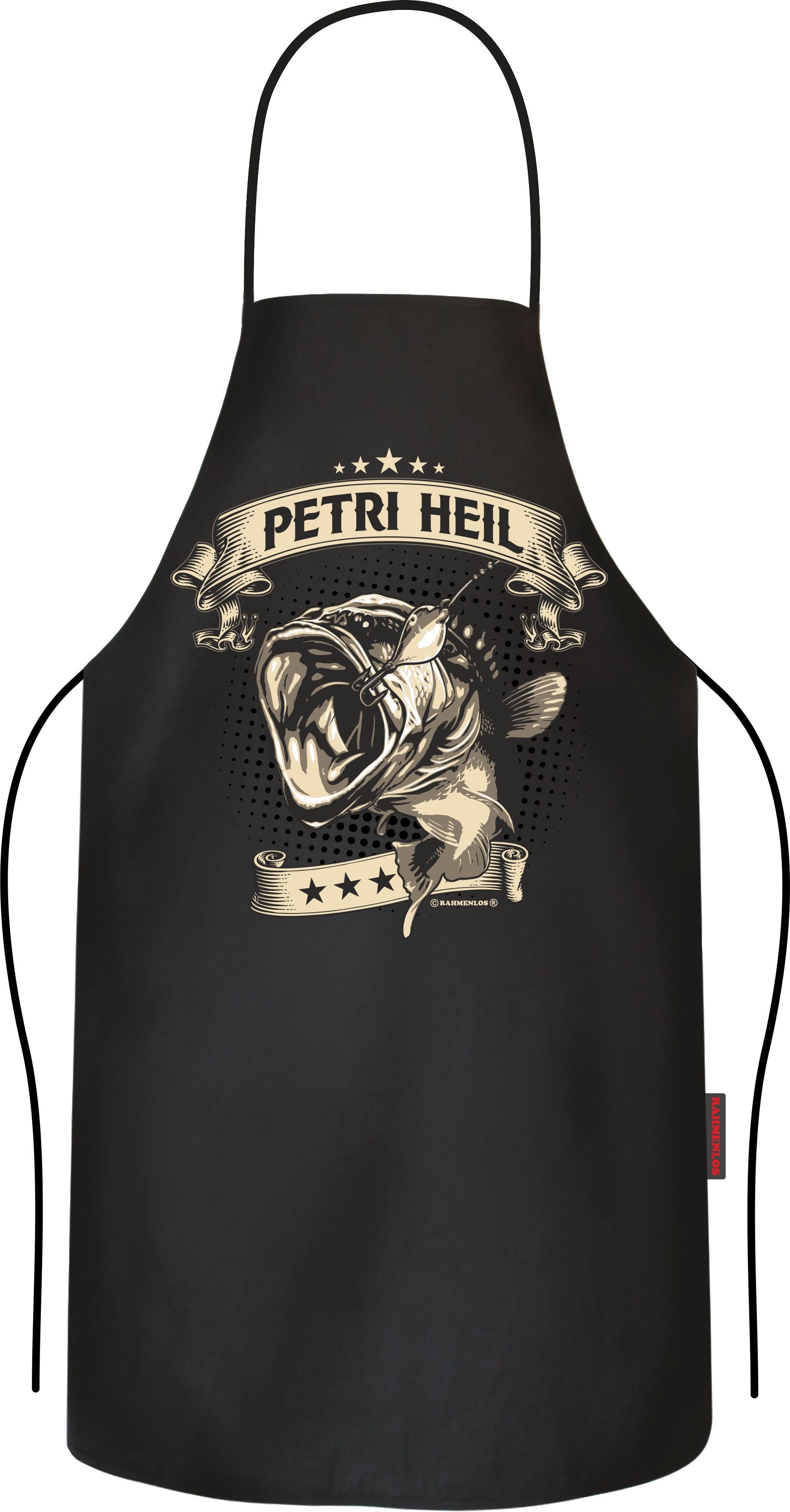 Grillschürze Kochschürze Küchenschürze als Geschenk für Angler: Petri Heil