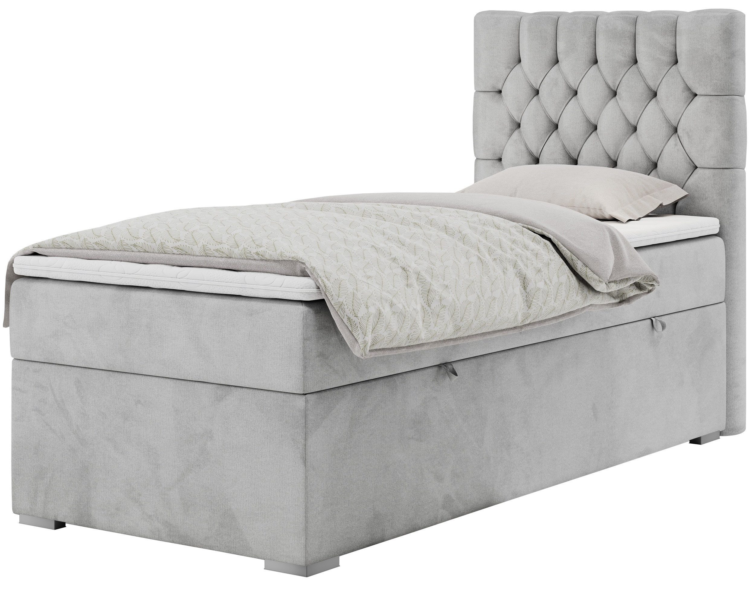 MKS MÖBEL Boxspringbett PERA (Set, Packung, Topper T25/Visco, T30-Schaum, H3-Matratze, gesteppt), Polsterbett mit Kopfstütze, Multipocket-Matratze, Einzelbett, 90x200