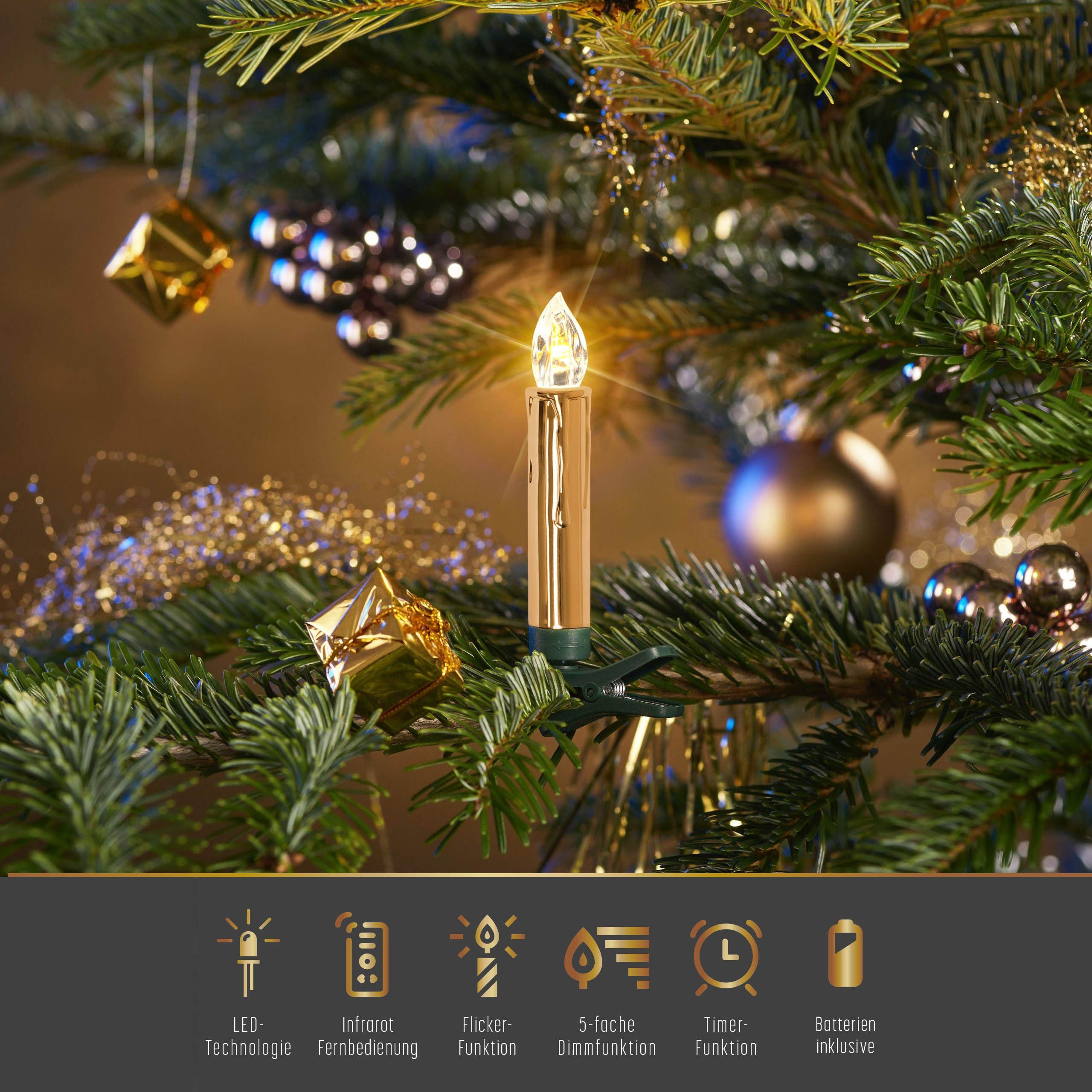IC Winterworld LED-Christbaumkerzen 15 kabellose LED Weihnachtsbaumkerzen mit Fernbedienung, Komplett-Set, flammenlose Kerzen mit Tropfen, perfekte Alternative zur Lichterkette