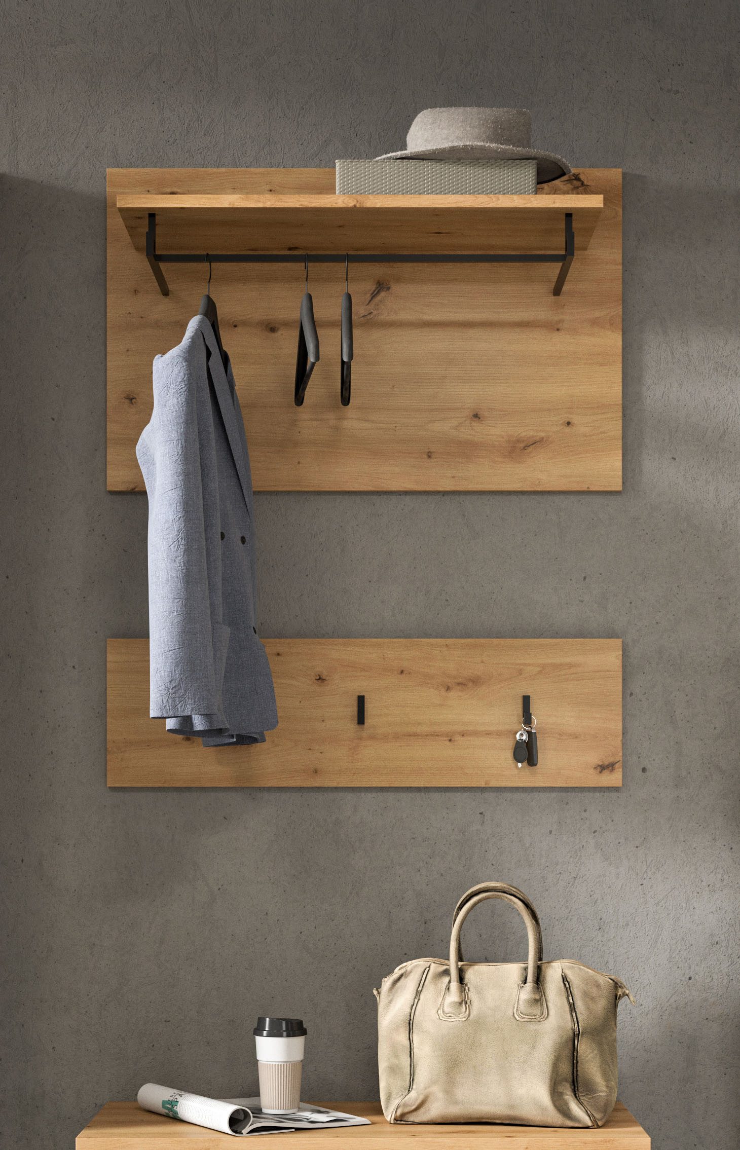 Home affaire Garderobenpaneel REHAT, TOPSELLER!, 2-teilig, bestehend aus: Paneel & Hakenleiste (1 St., in verschiedenen Farben erhältlich), Paneel, Hakenleiste, Wandboard, Garderobe, Garderobenleiste