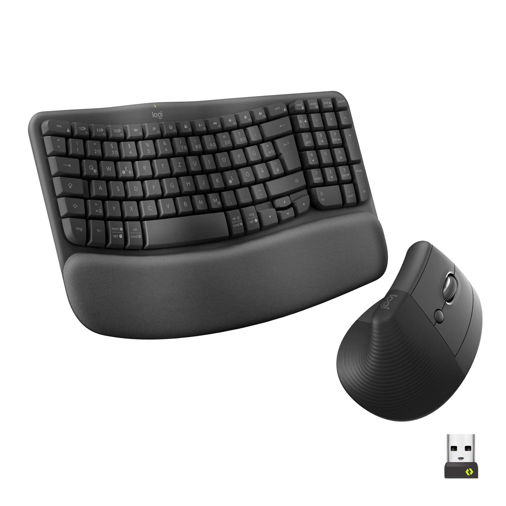 Logitech Mauspad Wave Keys Lift, Komfortables Combo mit Maus und Tastatur