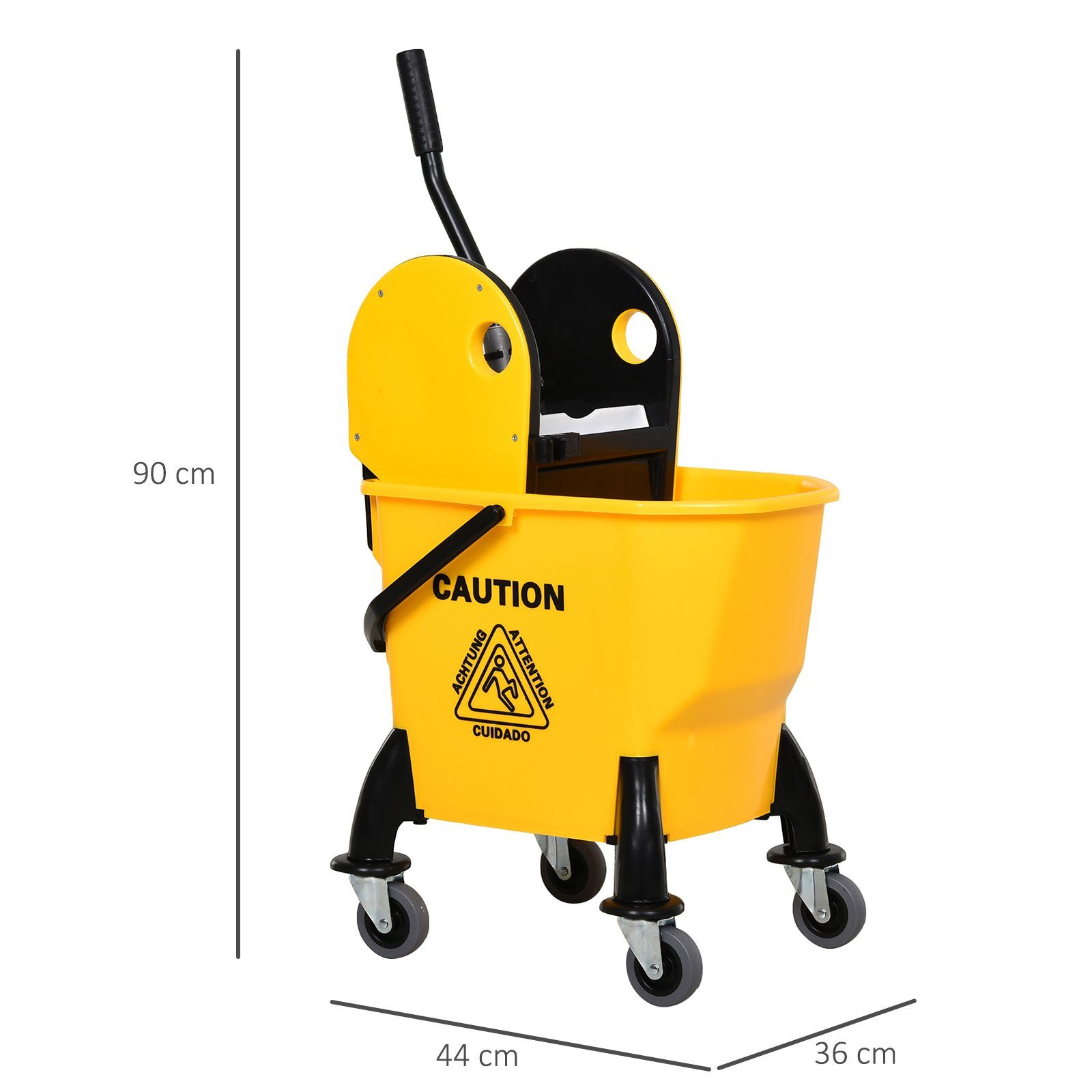 HOMCOM Putzeimer Reinigungswagen Fahreimer Wischwagen mit Auswringvorrichtung, (26 Liter, 1-tlg., Gelb), 44 x 36 x 90 cm