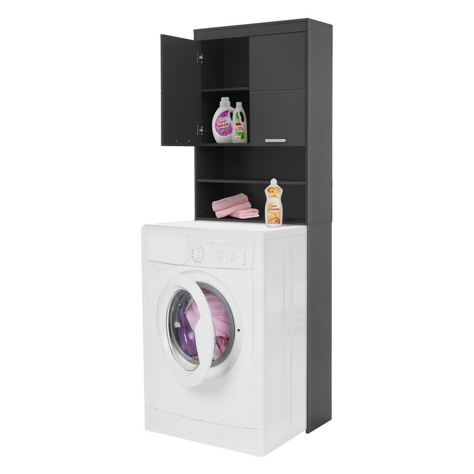 ML-DESIGN Waschmaschinenumbauschrank Waschmaschinenschrank mit 2 Türen und 2  offenen Fächern 187,5x63 cm, Platz für alle nötigen Waschutensilien