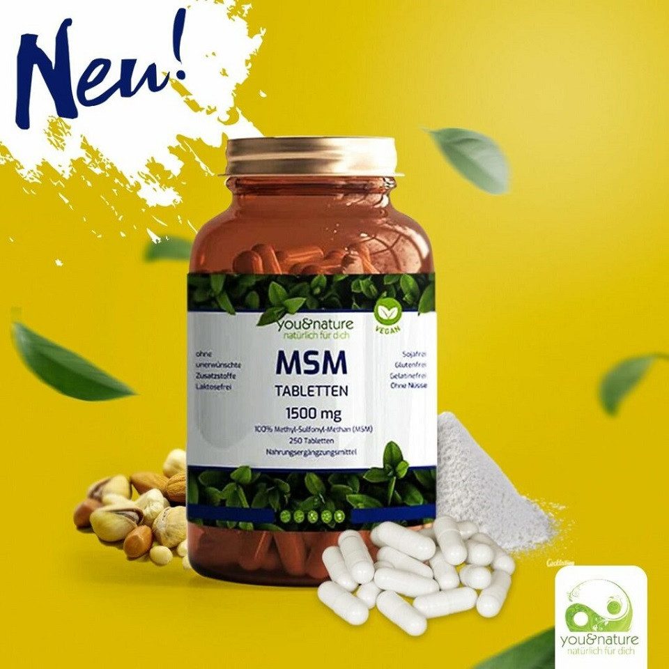 You&Nature MSM Tabletten 1500 mg 100% Methyl-Sulfonyl-Methan 250 Stück Tabletten, 250 er, Ohne Geschmacks-, Farb- und Konservierungsstoffe
