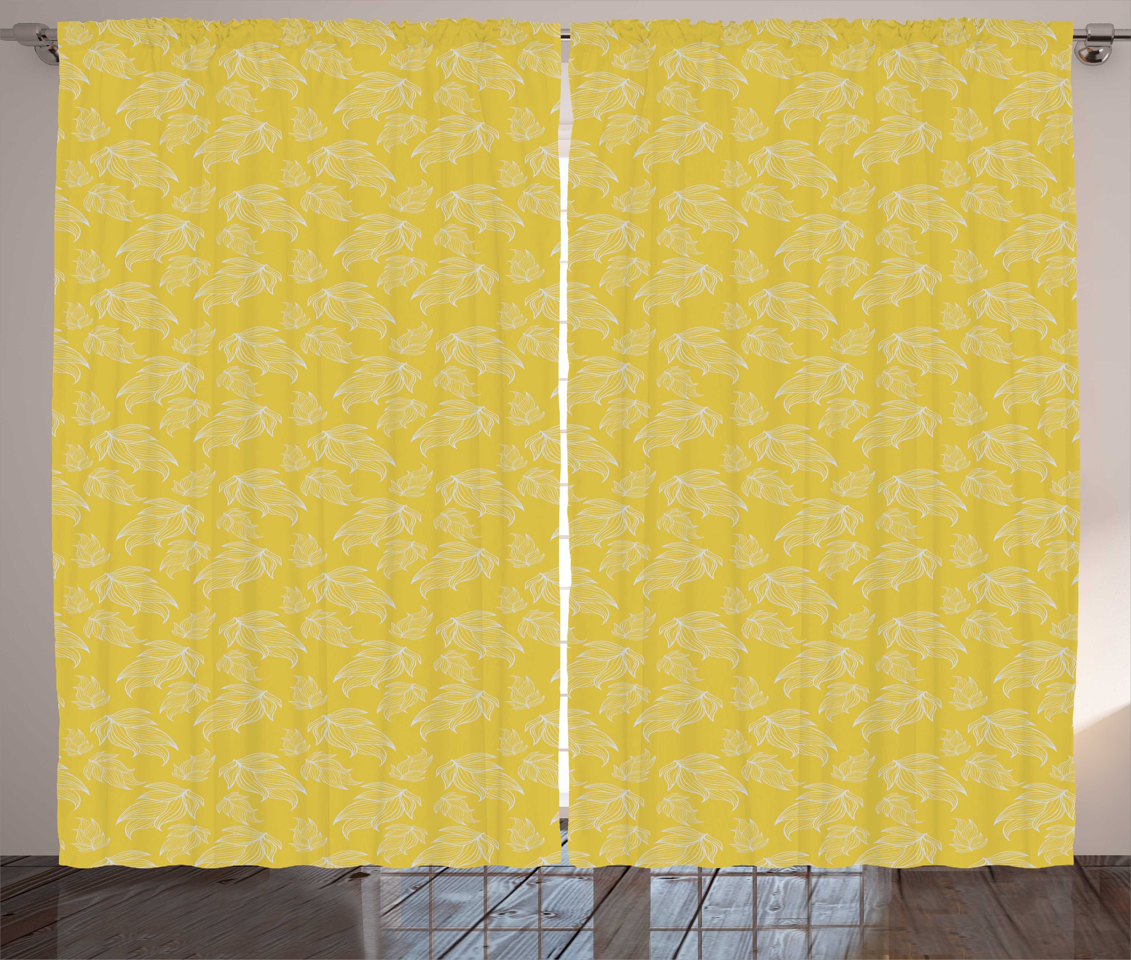 Schlaufen und Belaubt Abstrakte Gardine Kräuselband Schlafzimmer mit Blätter Botanik Haken, Abakuhaus, Vorhang