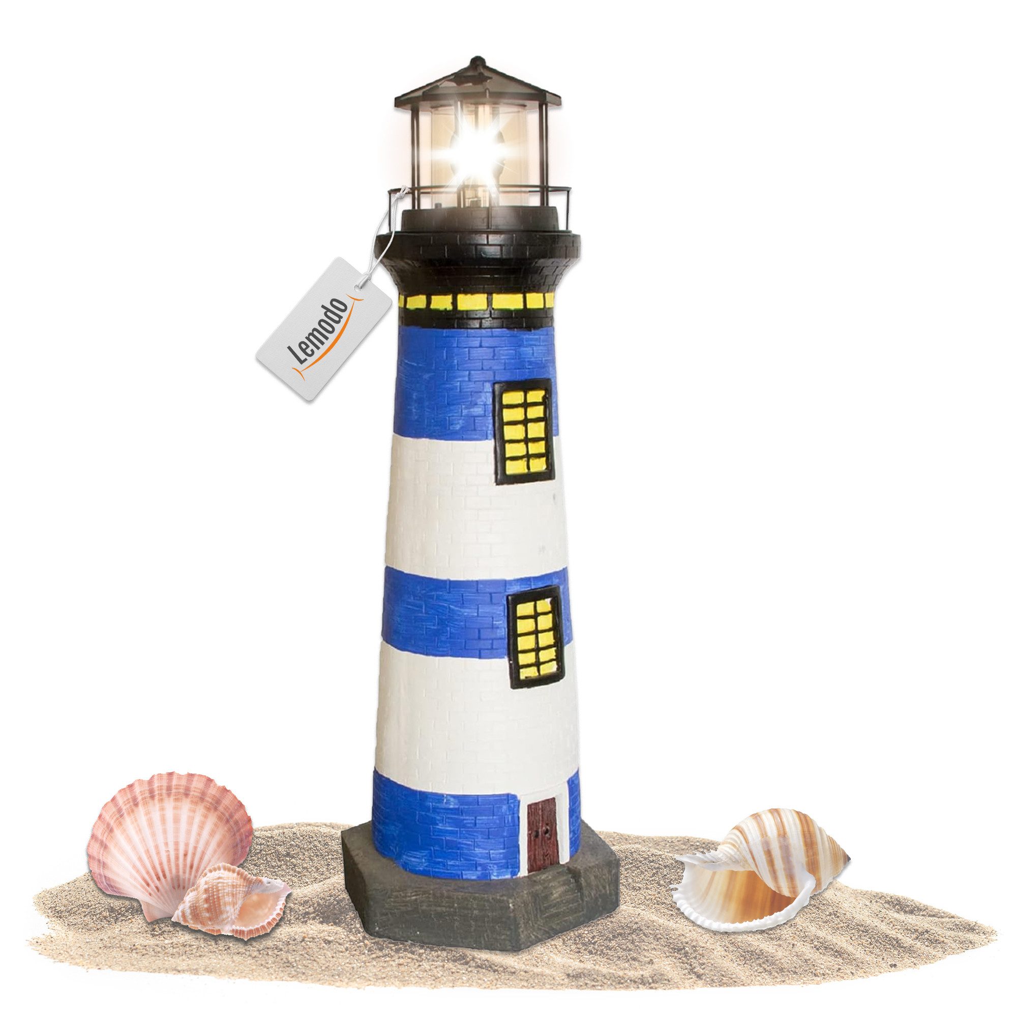 Lemodo LED-Dekofigur Solar-Leuchtturm mit rotierender Leuchte, 37 oder 83 cm hoch