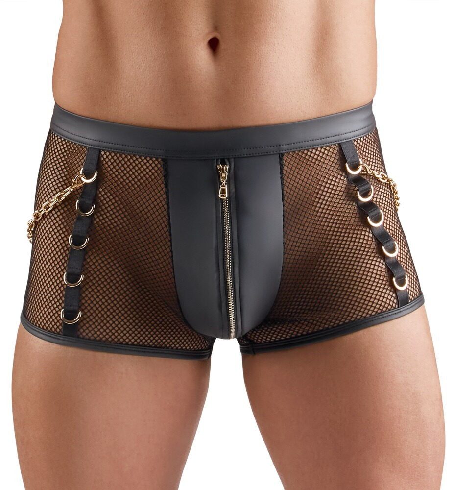 Boxershorts Netz Boxershorts mit Ketten Wetlook und Reißverschluss - schwarz