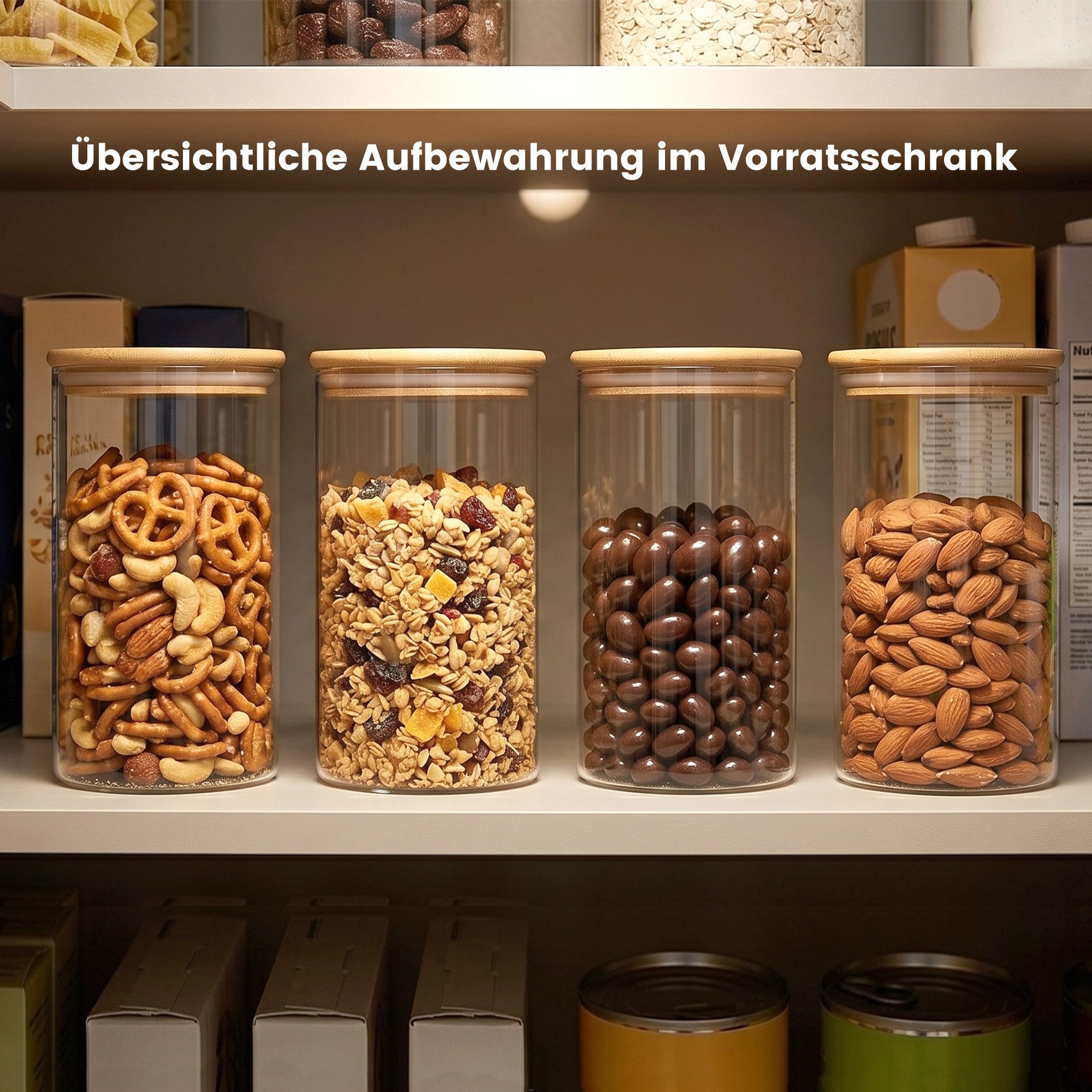 DAITORE Vorratsglas 4-Tlg 1200 ML Vorratsgläser mit Deckel Luftdicht, (4-tlg), Glasbehälter Vorratsgläser Mit Holzdeckel, Aufbewahrungsgläser Küche – Bild 2 von 5