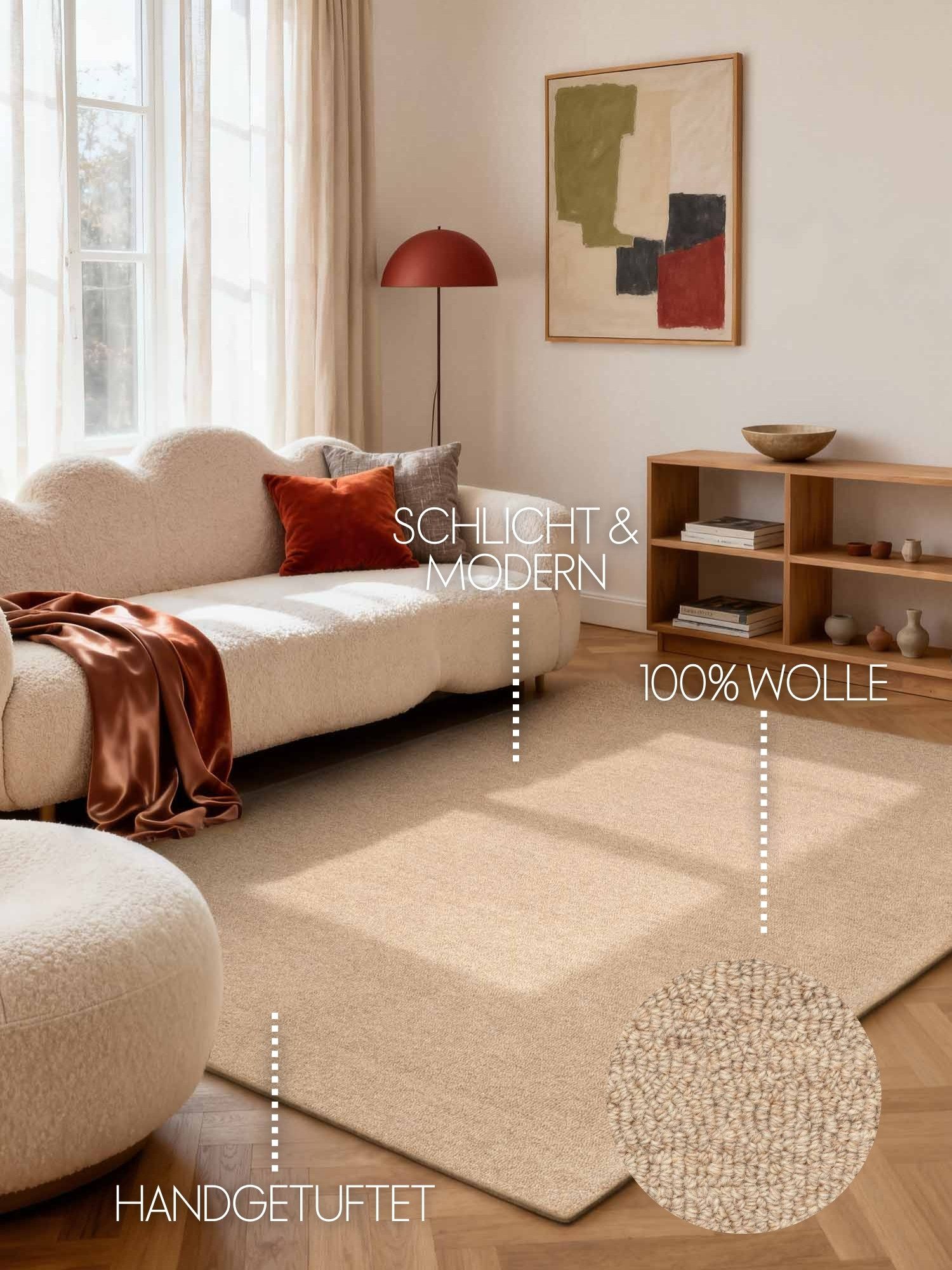 ELLE DECORATION Wollteppich Knots, rechteckig, Höhe: 13 mm, Handtuft, Wolle, Feines Bouclé, Wohnzimmer, Schlafzimmer, Natur