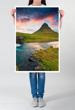 Sinus Art Poster Landschaftsfotografie  Sonnenaufgang am Kirkjufell Berg Island 60x90cm Poster