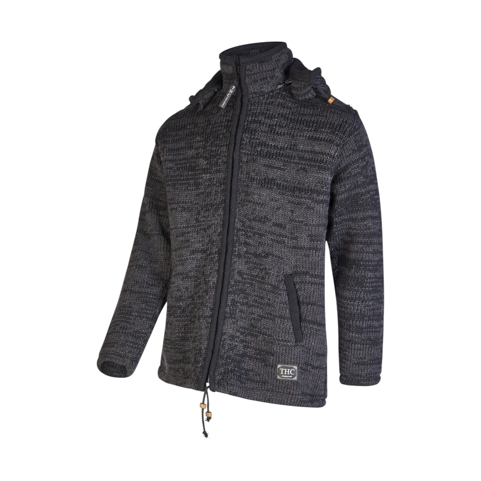 Strickjacke THC Schafwollstrickjacke Baumwollfutter 851 grau