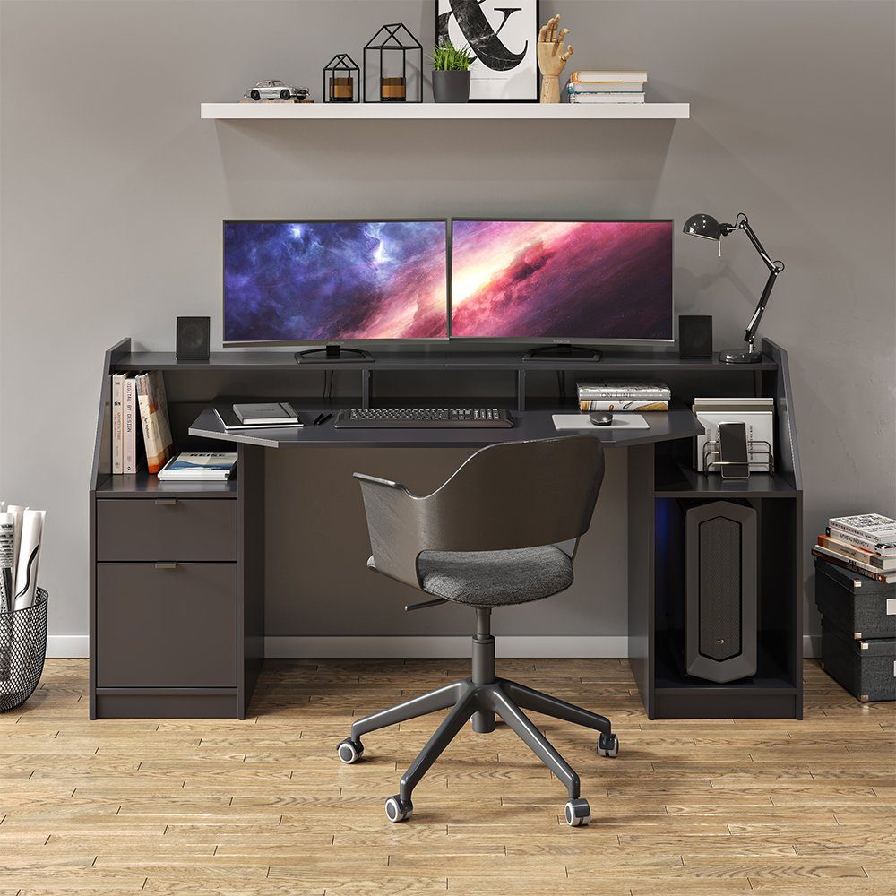 Vicco Computertisch Joel, Schwarz, 179.8 x 65.5 cm