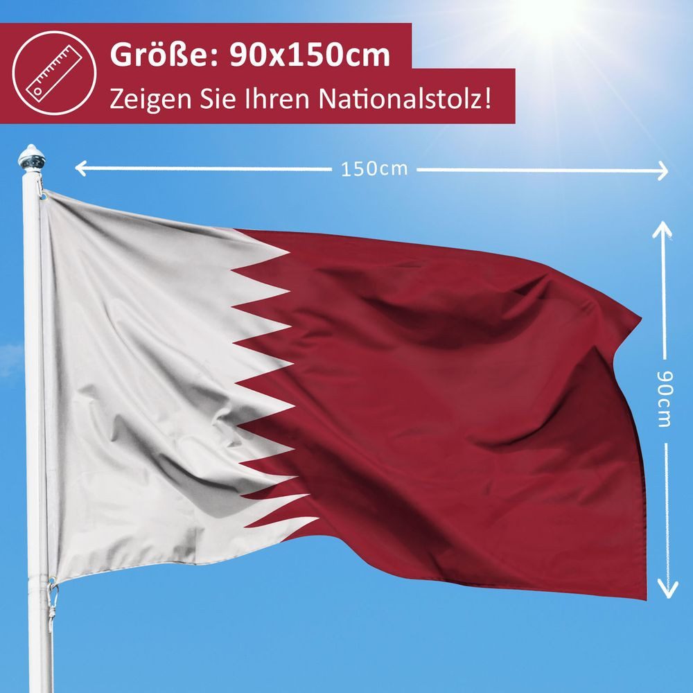 PHENO FLAGS Flagge Katar Qatar Flagge 90x150 cm – Wetterfeste Nationalflagge, Inkl. 2 Messing Ösen