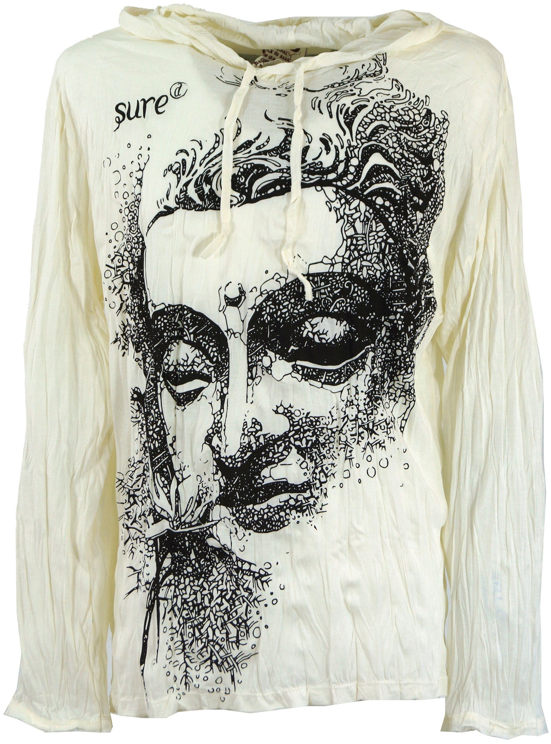 Guru-Shop T-Shirt Sure Langarmshirt, Kapuzenshirt Bekleidung Style, Goa weiß alternative Dreaming Festival, Buddha