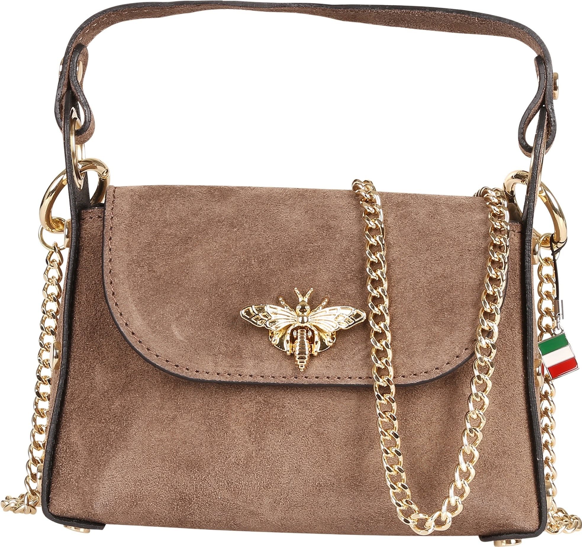 FLORENCE Umhängetasche Florence Biene Damen Handtasche Wildleder (Umhängetasche), Damen Umhängetasche Leder, taupe, beige ca. 19cm x 14cm hoch