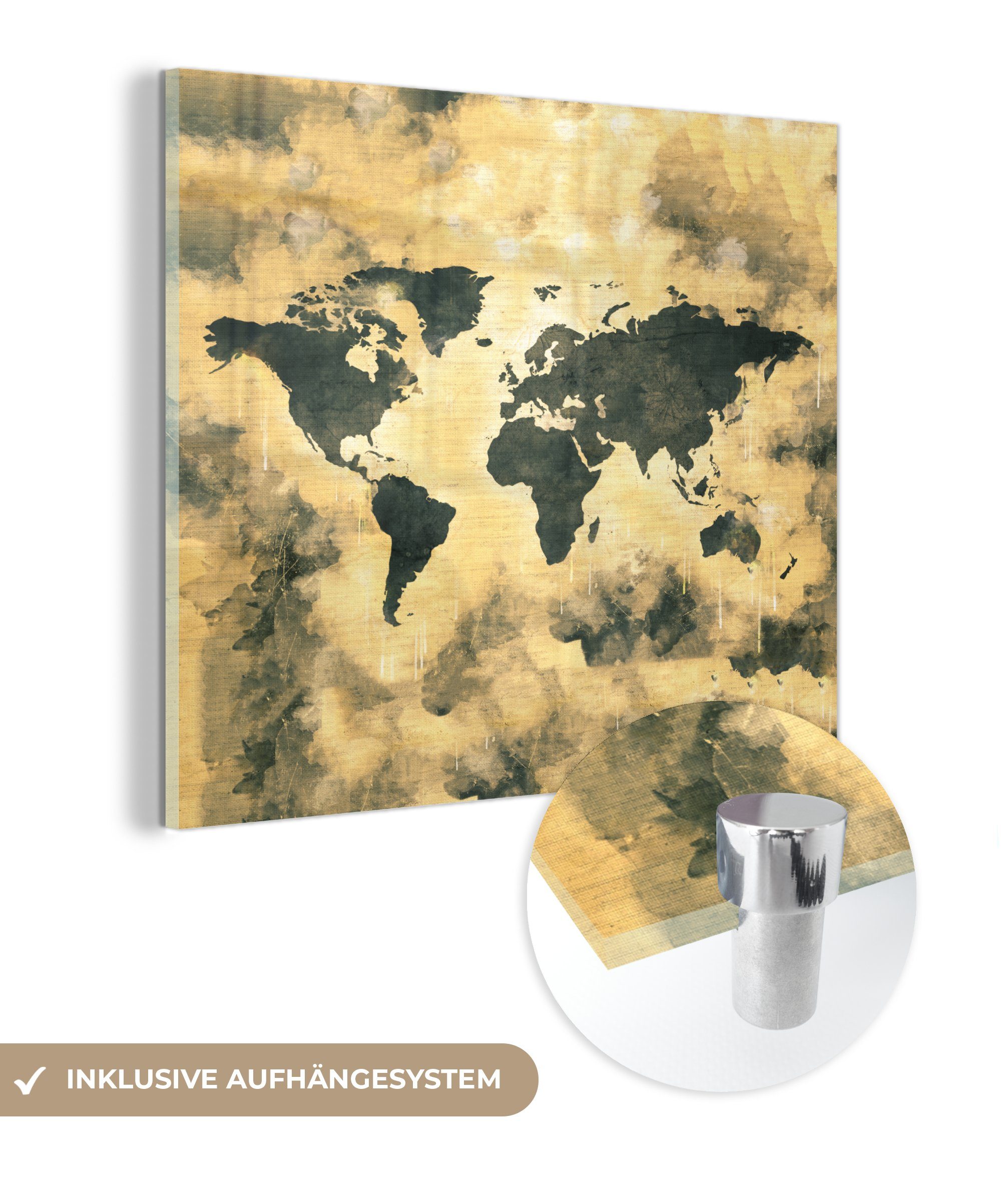 MuchoWow Acrylglasbild Weltkarte - Rauchen (1 Glas St), - Wanddekoration Wandbild auf - Foto - - Glasbilder Glas Abstrakt, Bilder auf