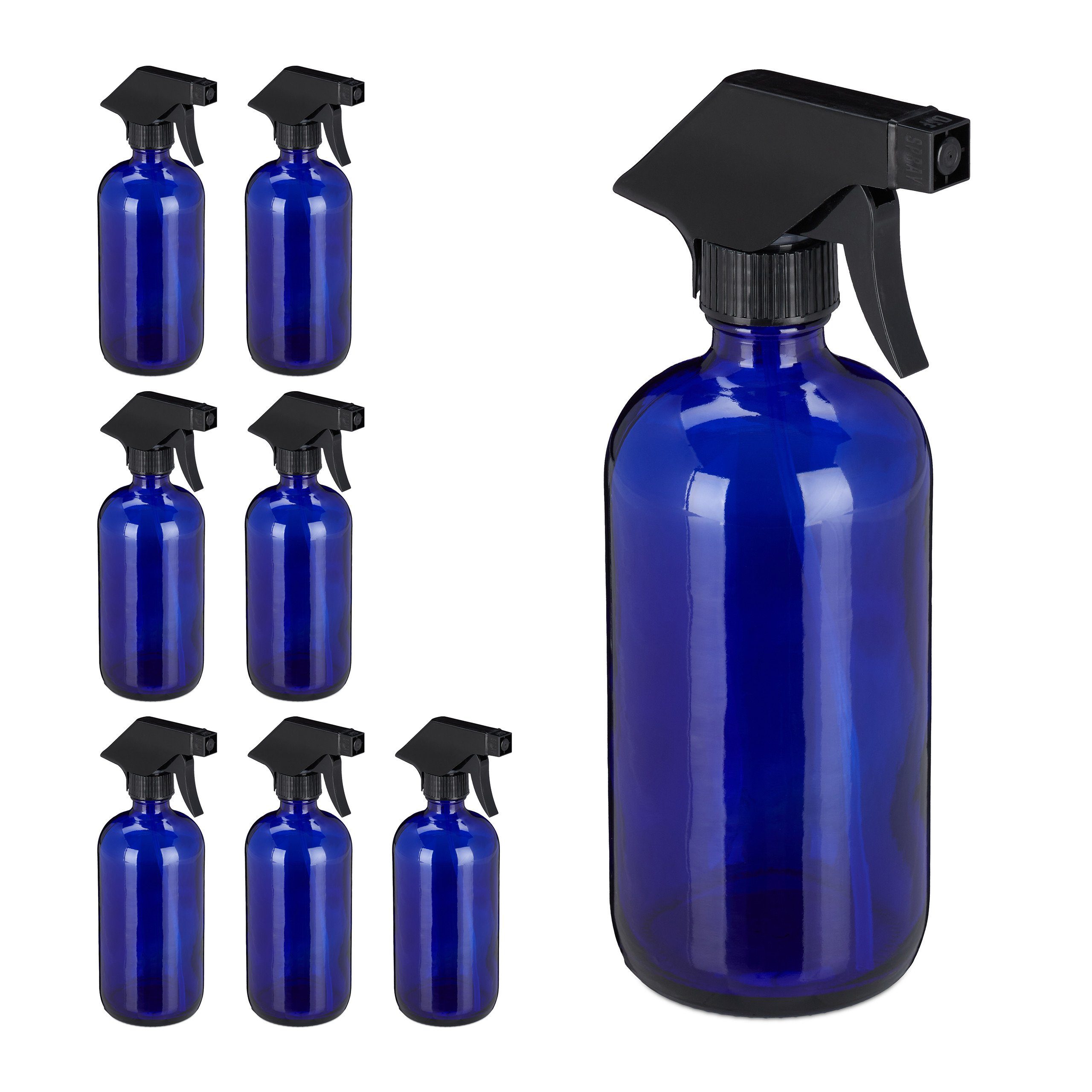 relaxdays Sprühflasche 8 x Sprühflasche Glas Blau