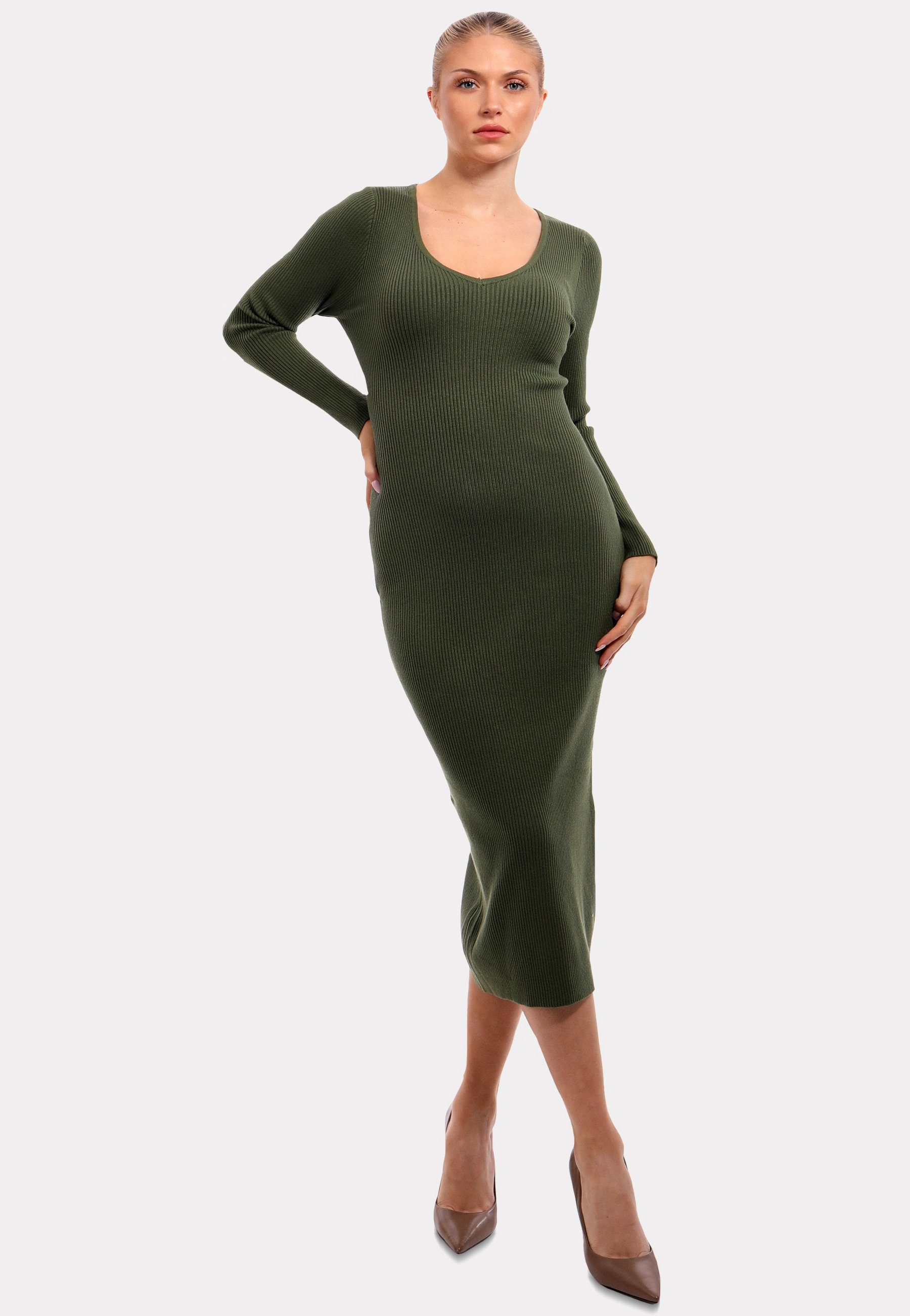YC Fashion & Style Strickkleid Strickkleid mit V-Ausschnitt KNIT DRESS (Kein Set, 1 -tlg) Langarm