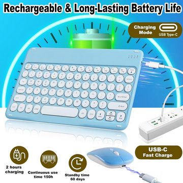 SRAYG Wiederaufladbare Batterien mit Schutzfunktionen. Tastatur- und Maus-Set, Optimale Nutzung mit AmerikanischerQWERTY-Tastatur,mit Dual-Modus-Maus