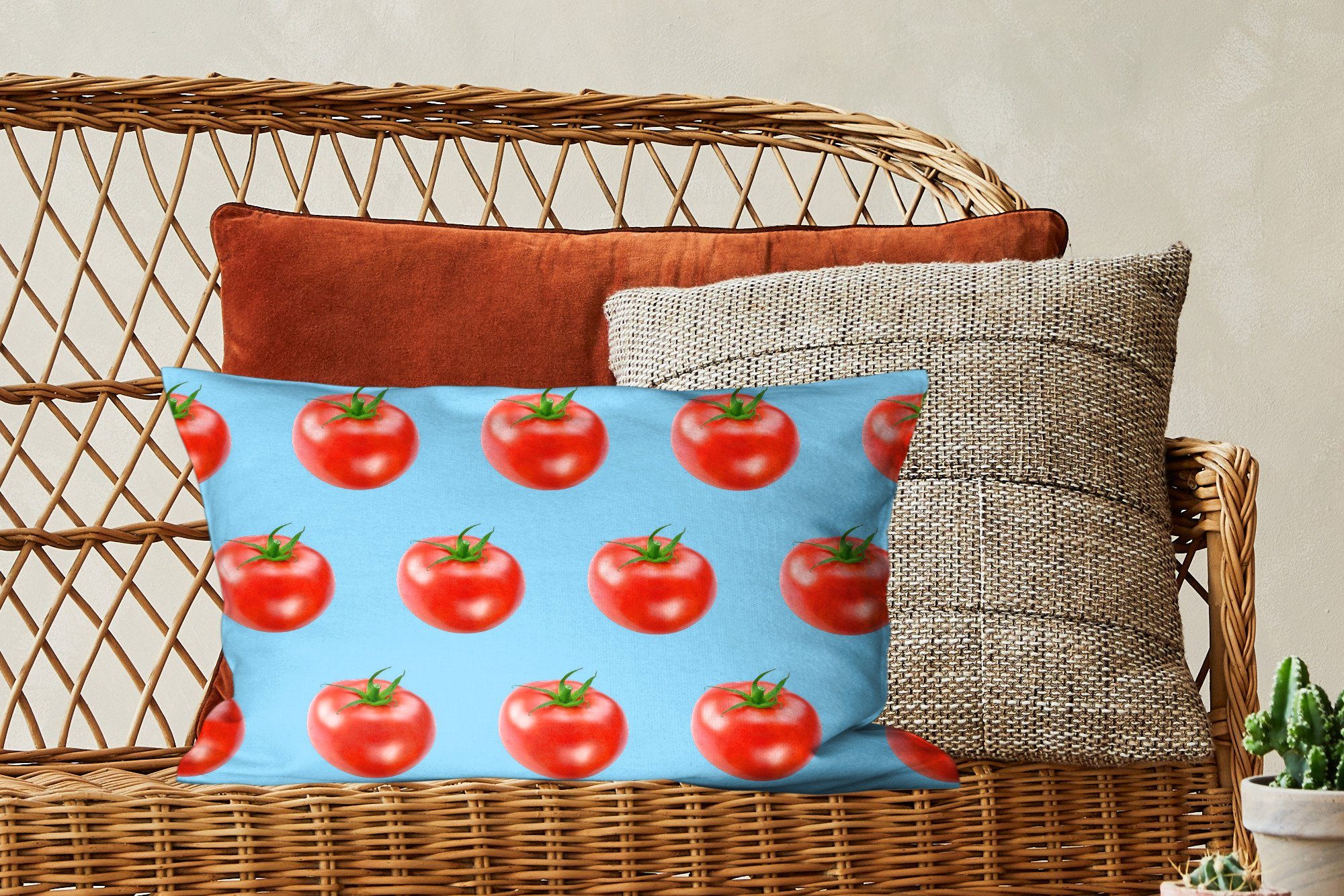 MuchoWow Dekokissen Dekokissen - mit Tomaten - Dekoration, Füllung, Blau, Zierkissen, Schlafzimmer Wohzimmer Gemüse