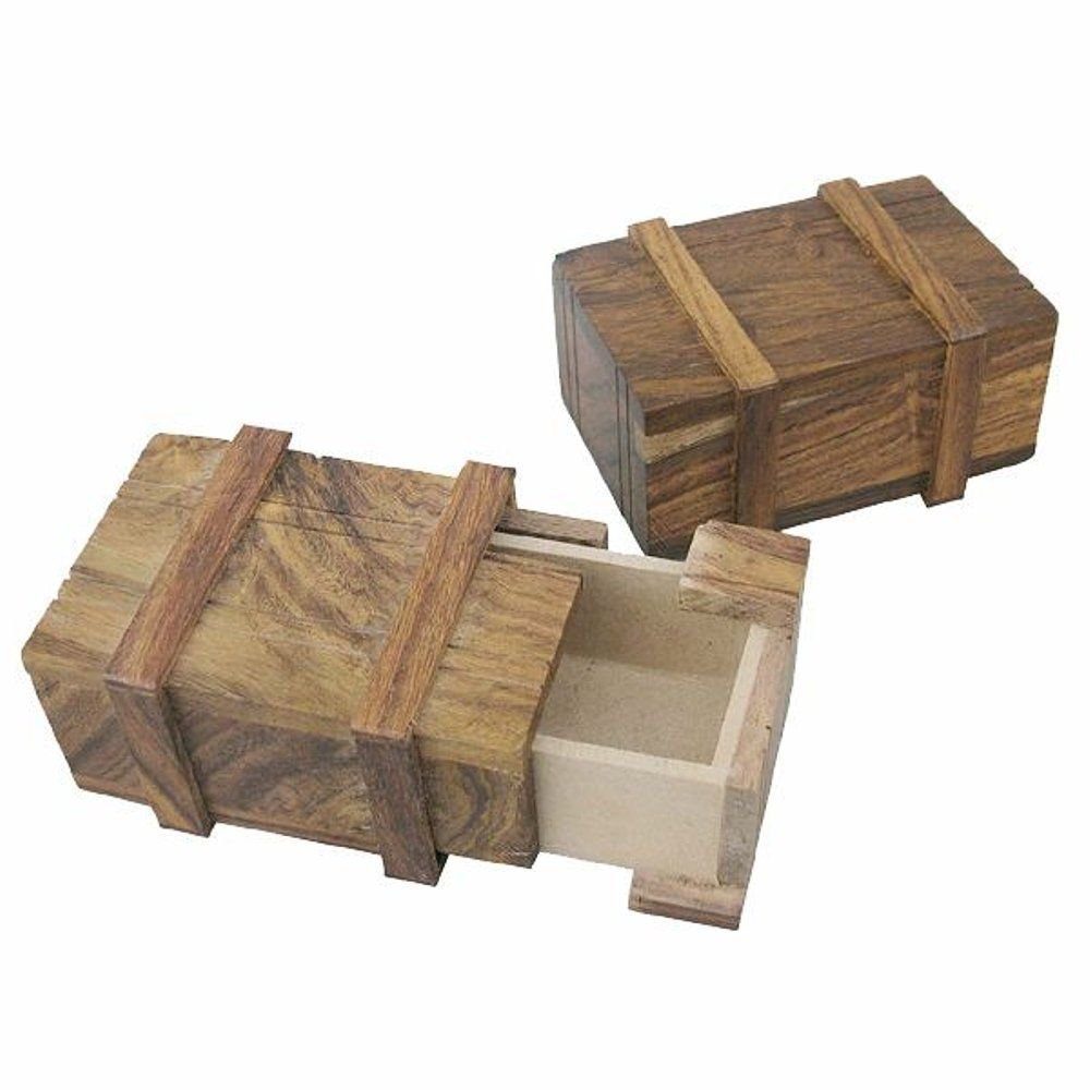 Linoows Dekoobjekt Geheime Seefahrer Kiste, Holzkiste mit Geheimfach (1  St), kleine Holzbox mit Messingeintarsie im Deckel