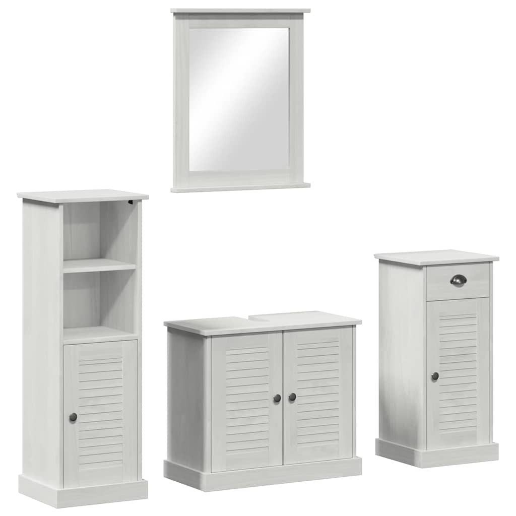 vidaXL Badezimmer-Set Badezimmermöbel-Set 4 Stk. Antik Weiß Massives Kiefernholz, (4-St)