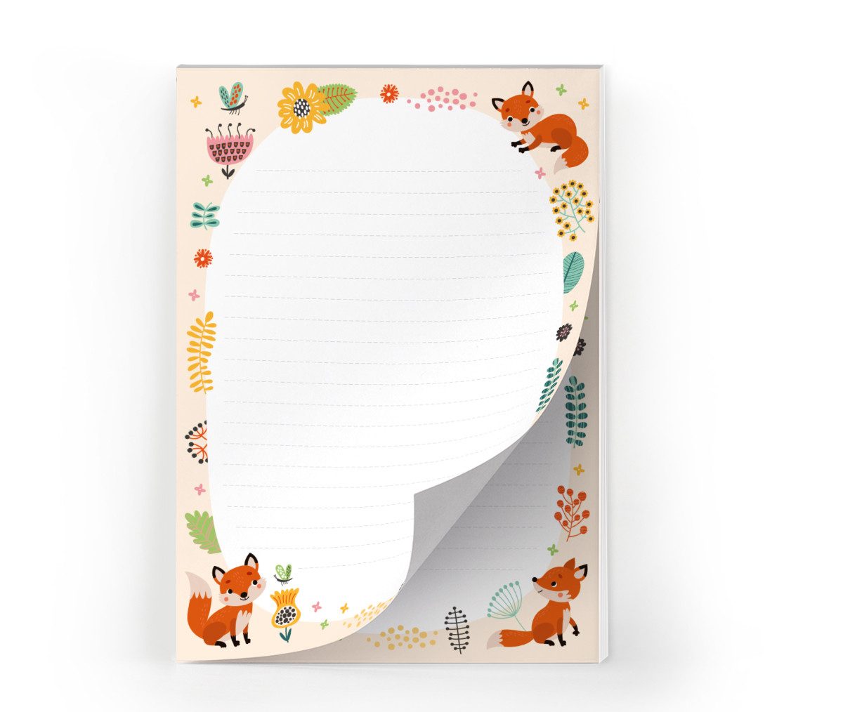 JUNAPACK Briefpapier Set Kinder Briefblock A5 mit Umschlägen Notizblock Papier Fuchs Tiere, Kinder-Briefpapier A5 mit 15 Umschlägen, liniert & leicht beschreibbar