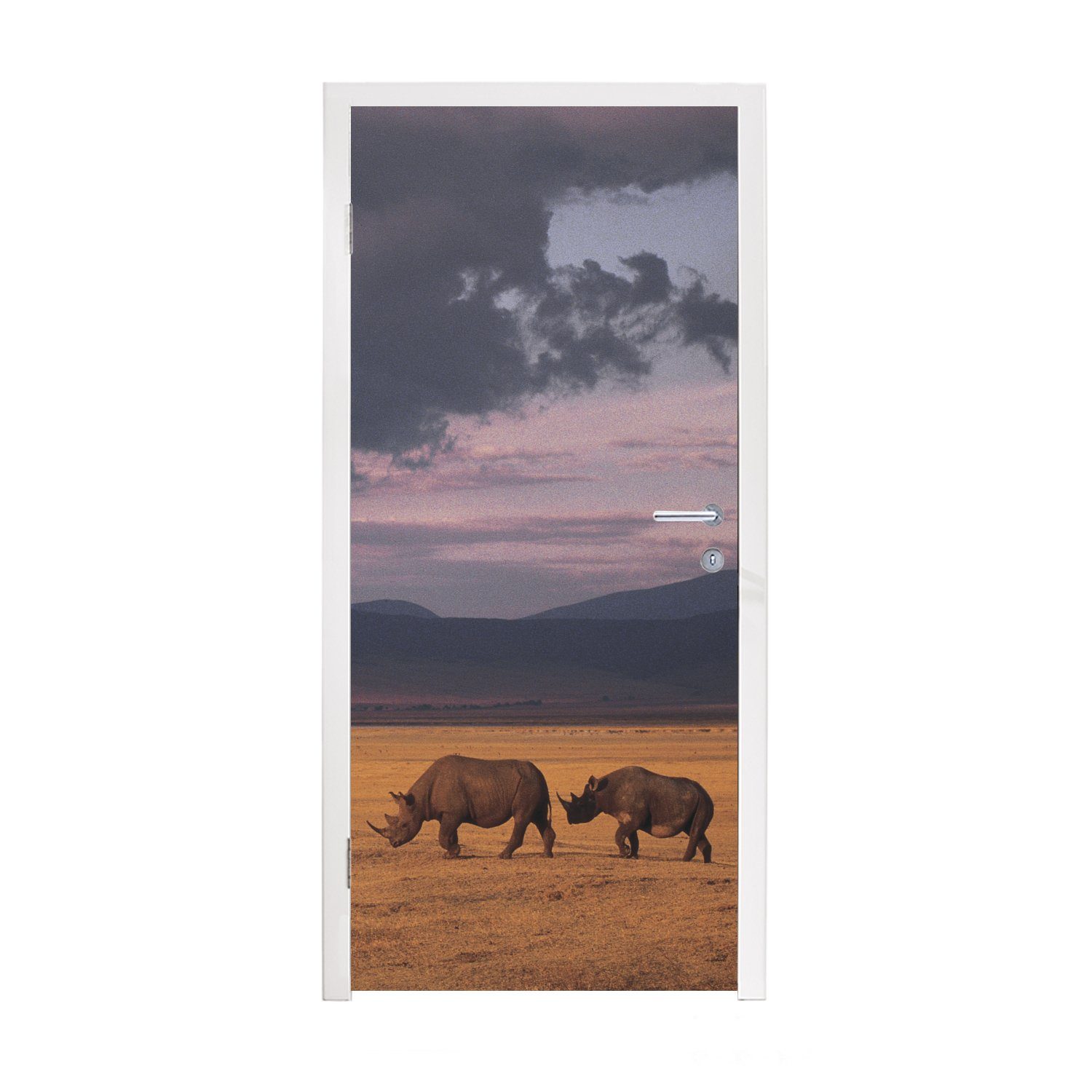 MuchoWow Türtapete Nashörner - Safari, Matt, bedruckt, (1 St), Fototapete für Tür, Türaufkleber, 75x205 cm