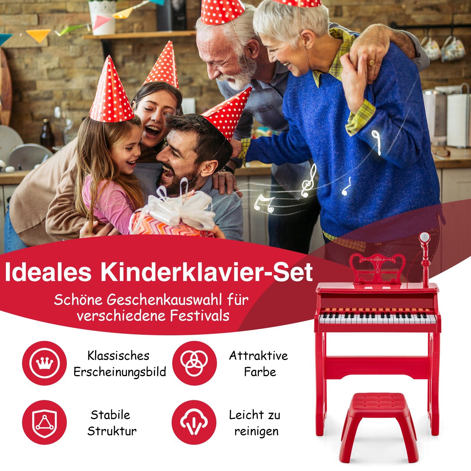 COSTWAY Spielzeug-Musikinstrument 37 Tasten Keyboard, mit Mikrofon günstig online kaufen