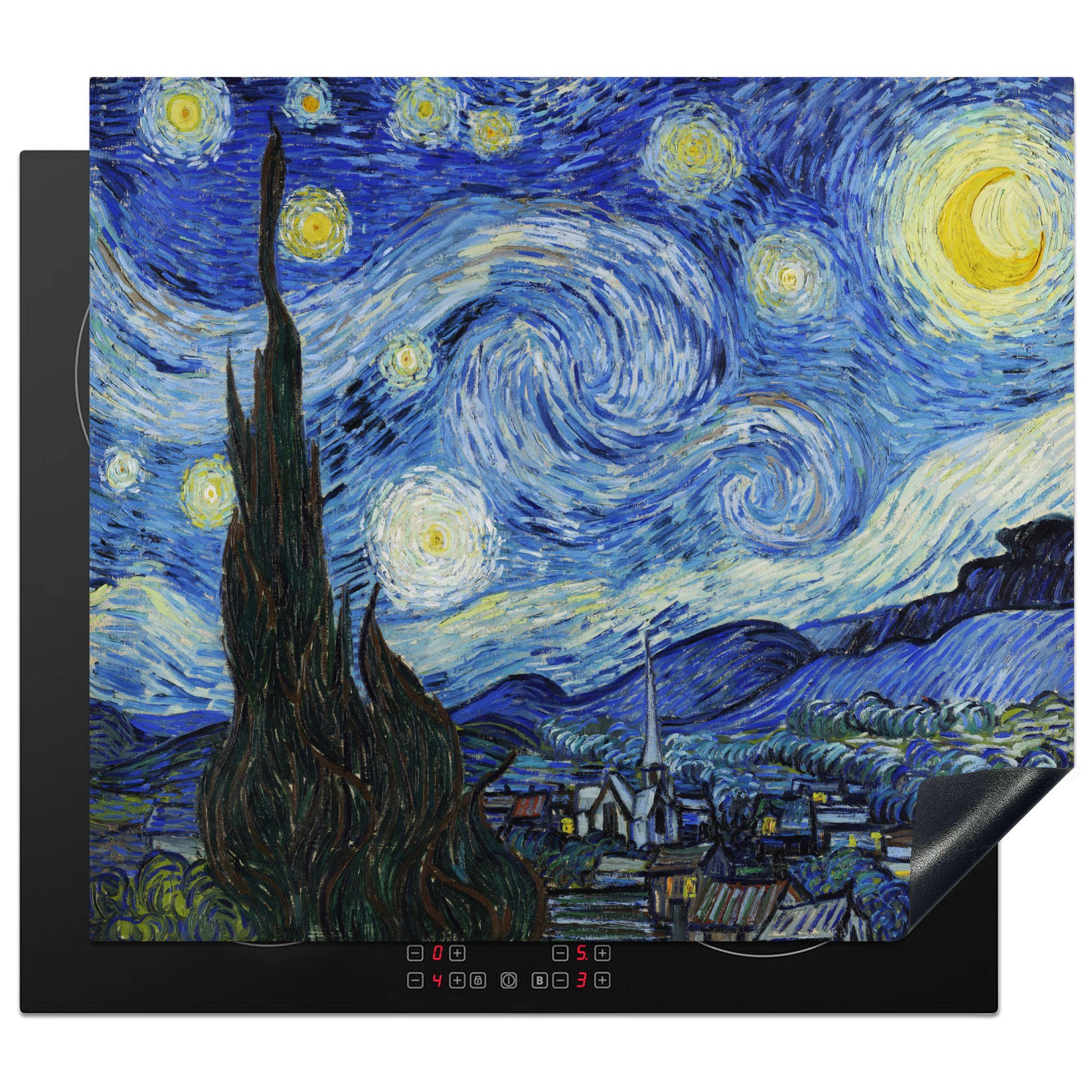 die für van Gogh, (1 Vinyl, küche, sternenklare cm, Die Induktionsmatte - Nacht MuchoWow Vincent tlg), Herdblende-/Abdeckplatte 59x52 Ceranfeldabdeckung