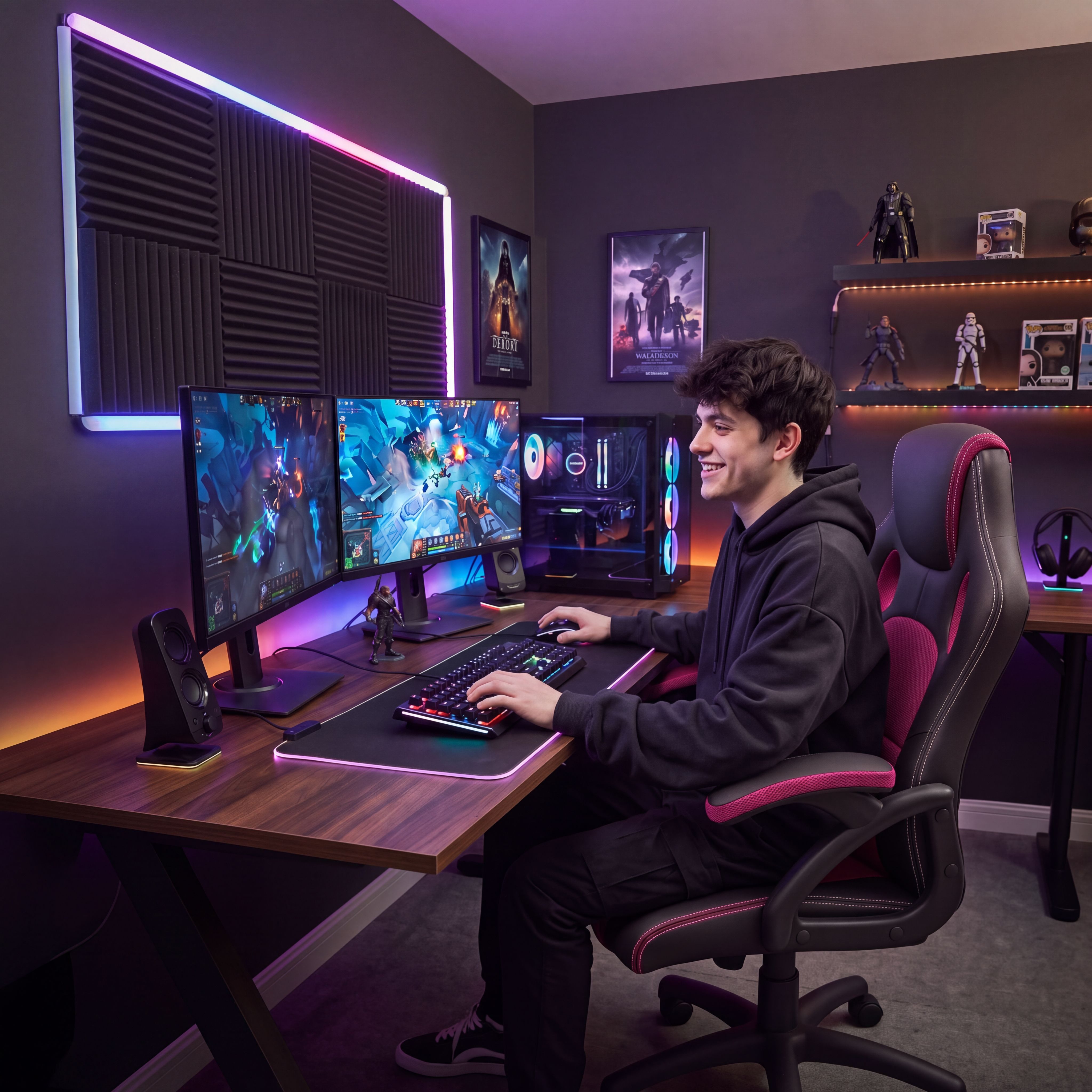 Juskys Gaming-Stuhl Montreal, Ergonomisch geformte Sitzfläche, Rückenlehne und Sitzfläche kippbar