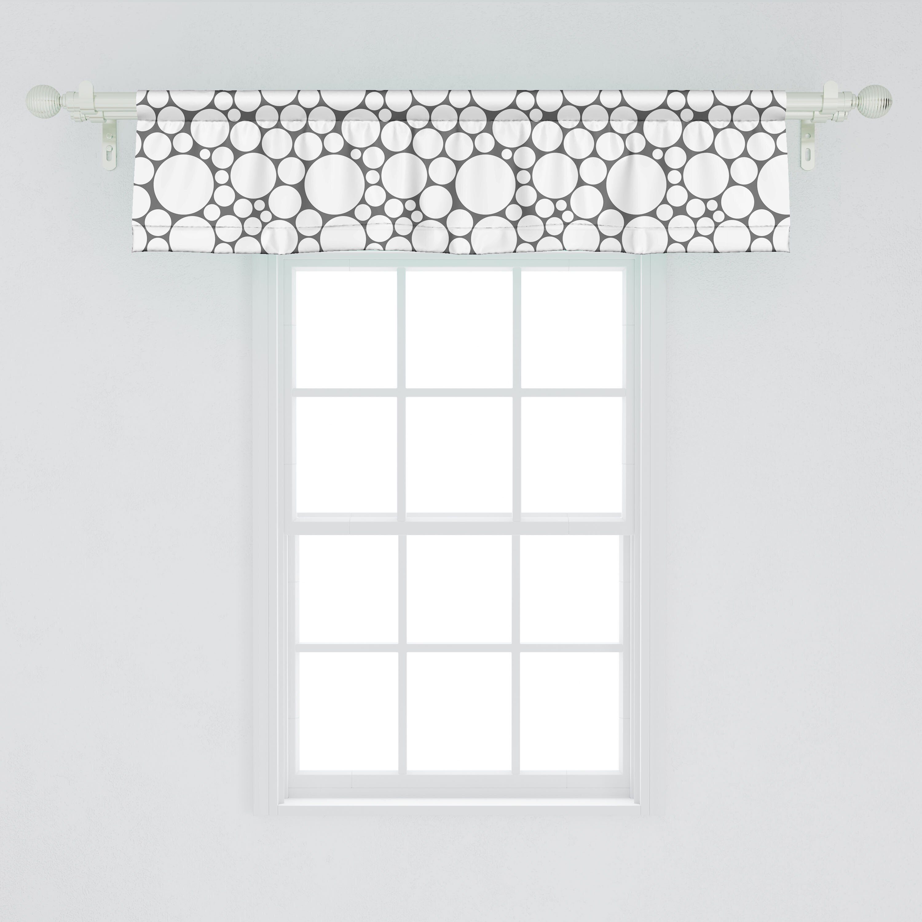 Scheibengardine Vorhang Volant für Küche Grau Microfaser, Abakuhaus, Kreis Stangentasche, Dekor Schlafzimmer Geometrisch mit