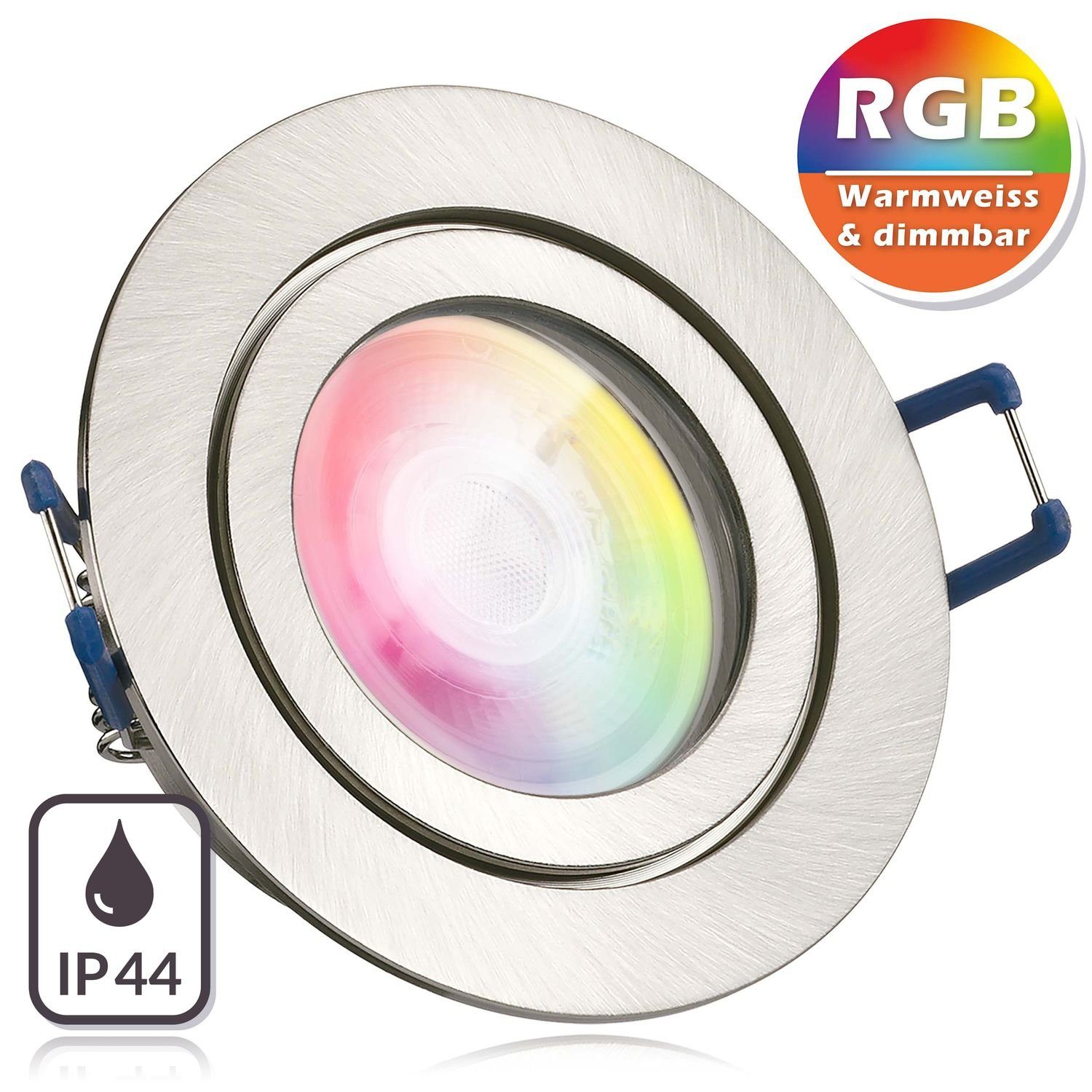 LEDANDO LED Einbaustrahler RGB IP44 LED Einbaustrahler Set extra flach in silber gebürstet mit 3W