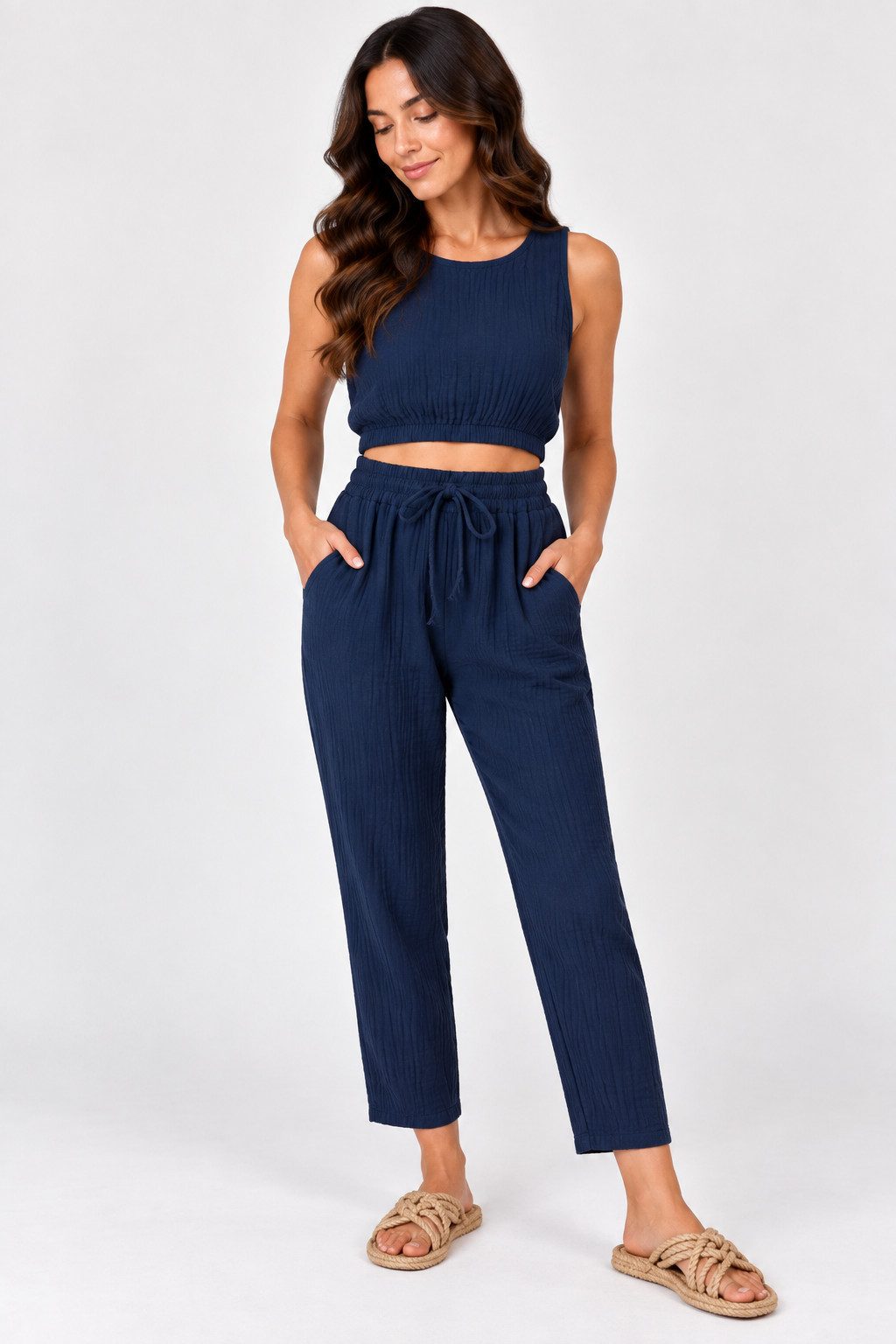 WENOR Stoffhose Damen Musselin Hose Baumwolle Tapered Sommerhose