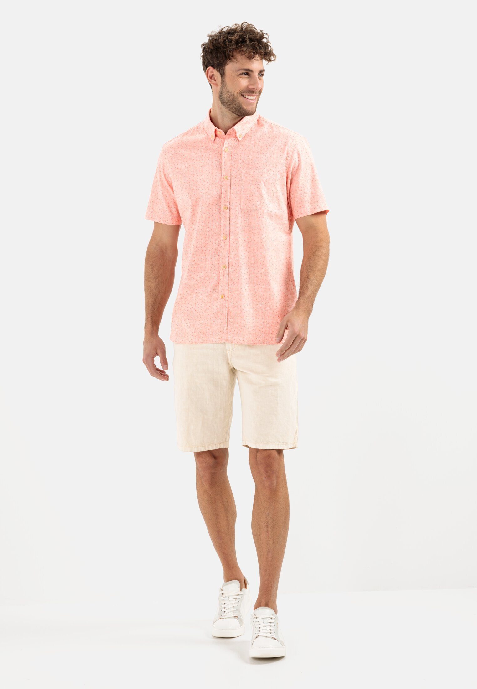 camel active Kurzarmhemd aus reiner Baumwolle Kurzarm Button-Down Button-Down