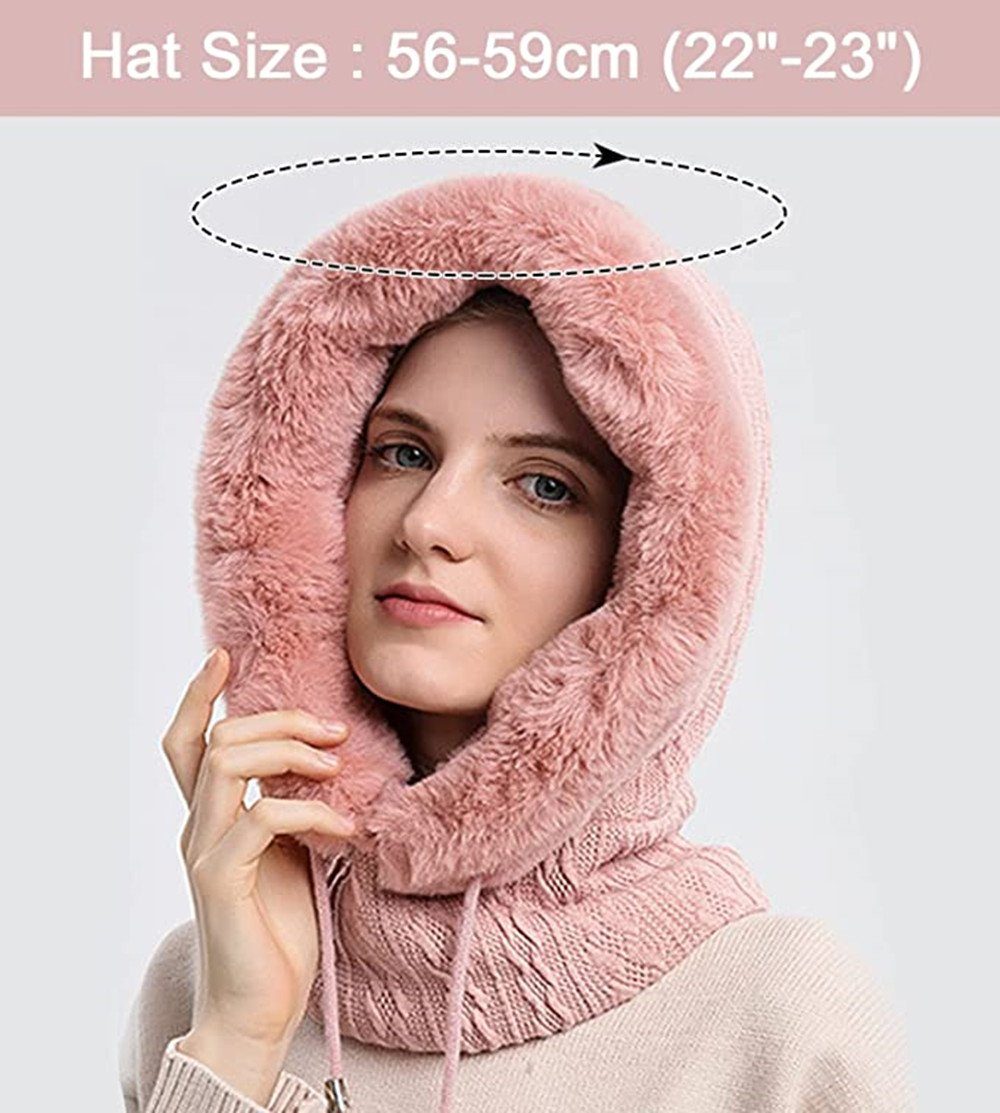 Winddichte Damen Mütze XDeer Mütze Vollgesichtsmaske Wintermützen,Strickmützen,Warme Schal Winter,Sturmhauben Schal,Mütze Schal & rosa Kapuzen