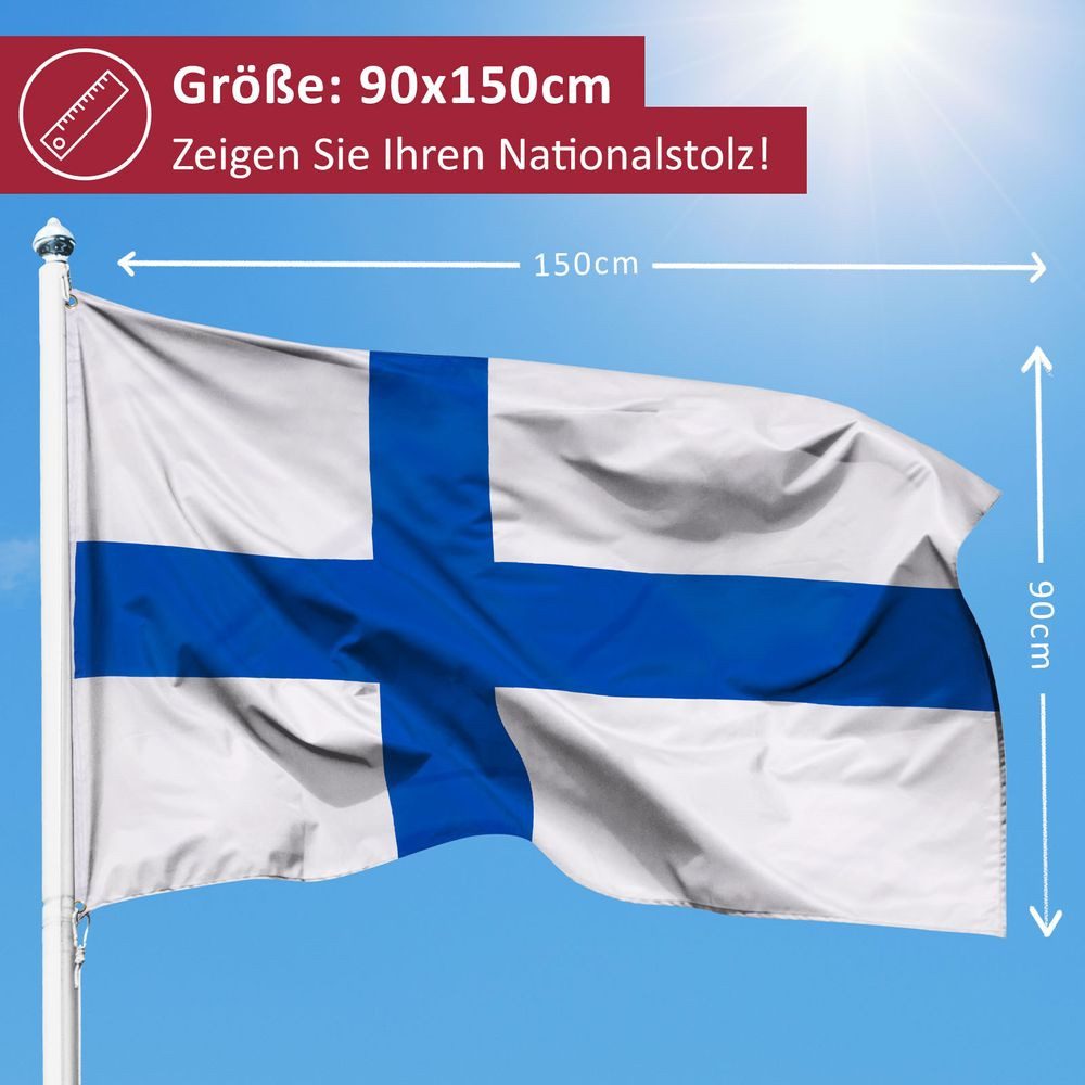PHENO FLAGS Flagge Finnland Flagge - Finnlandfahne 90 x 150 cm, Strapazierfähige Fahne für Fahnenmast, mit 2 Ösen
